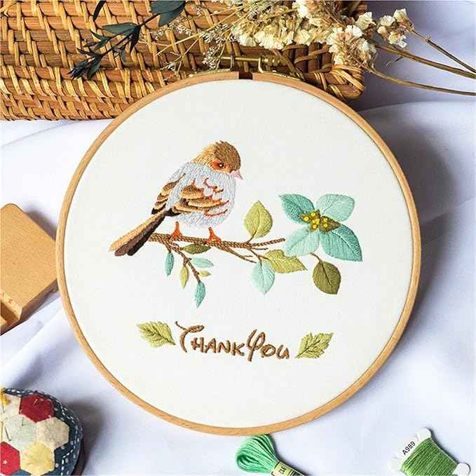 Act Iron Embroidery Starter Kit Stamped with Pattern Feather Dream with Base and Hoops Cloth Color Threads DIY Cross Stitch Needlework Home Decor Crafts for Adults
