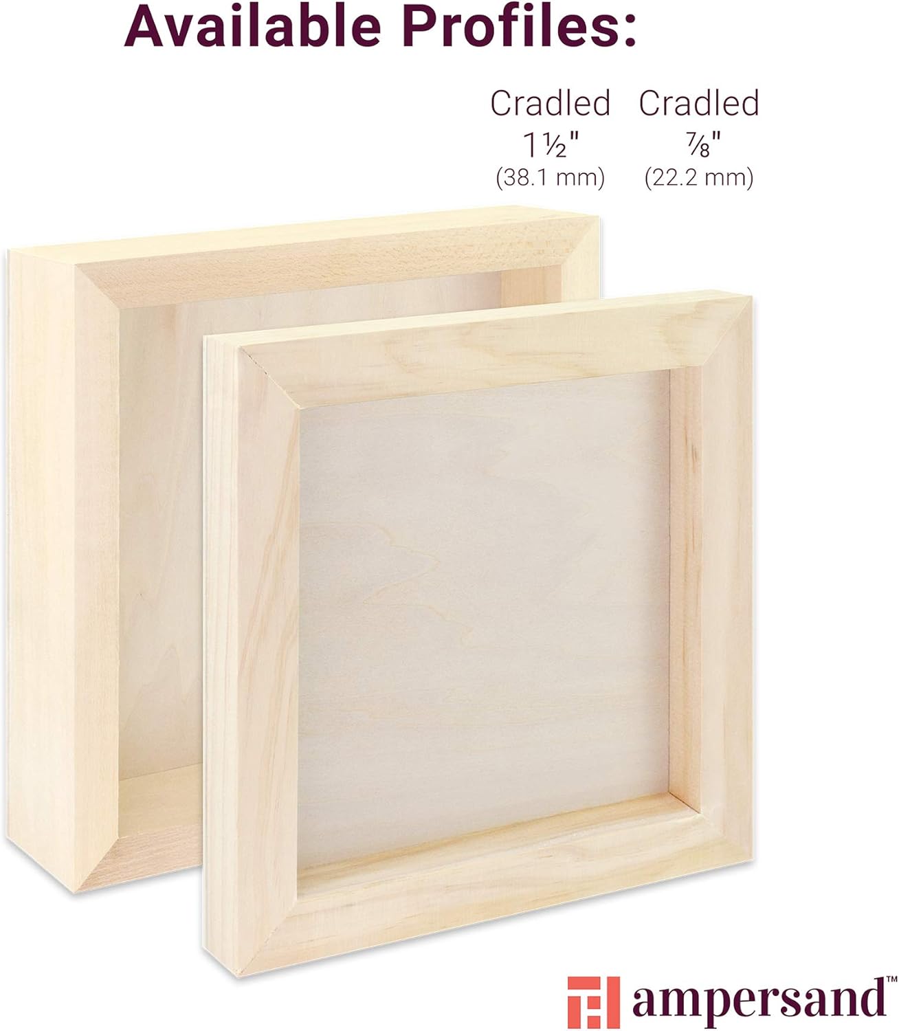 Ampersand Art Supply Unprimed Basswood Artist Panel, 7/8" Cradled Profile, 18"x18"