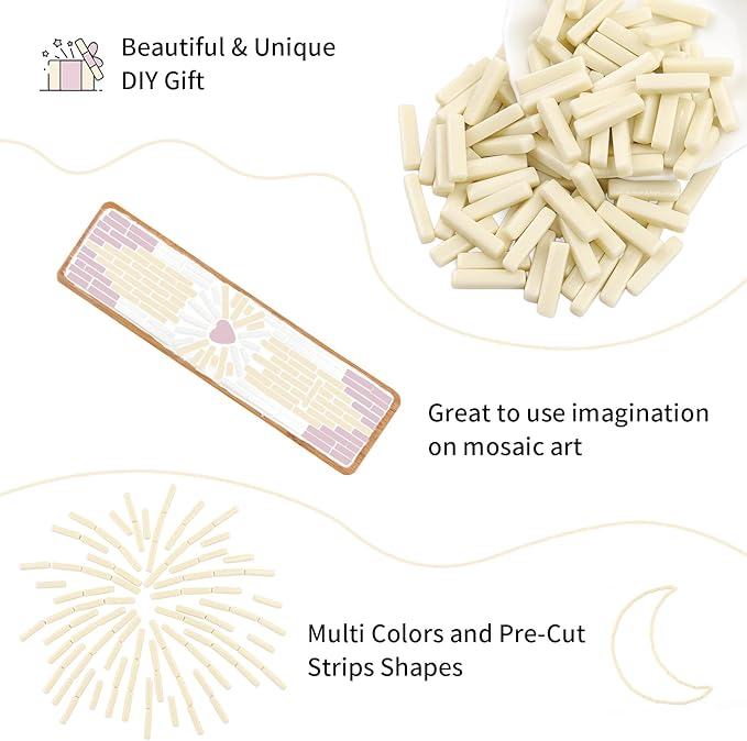 Youway Style Stick Mosaic Tiles for Crafts Bulk,150g Off White Strips Shapes Mosaic Glass Pieces for Crafts DIY Spring Mosaic Art Decor,Mosaic Kit Supplies