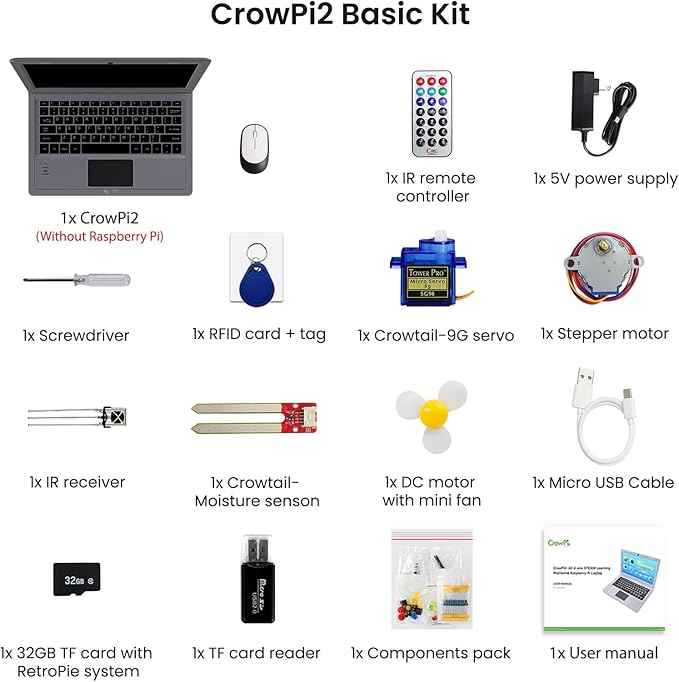 ELECROW CrowPi 2 All-in-one Kit Compatible for Raspberry Pi 4/5 Laptop, Without RPi 5 Board, Learning Programming Sensor Kit with 11.6 Inch IPS Screen for Professional Adult (Basic Kit)