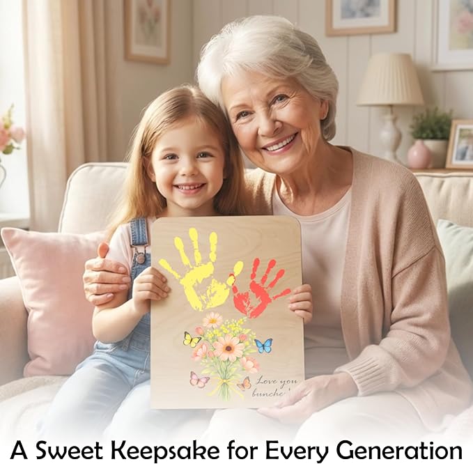 Flower Handprint Plaque For Mother's Day, Gifts for Grandma and Mom From Kid, Unique Mothers Day Gifts From Daughter, Kids Craft Kit Handprint Wooden 7x10 or 9x12 inchs (9x12 inchs)