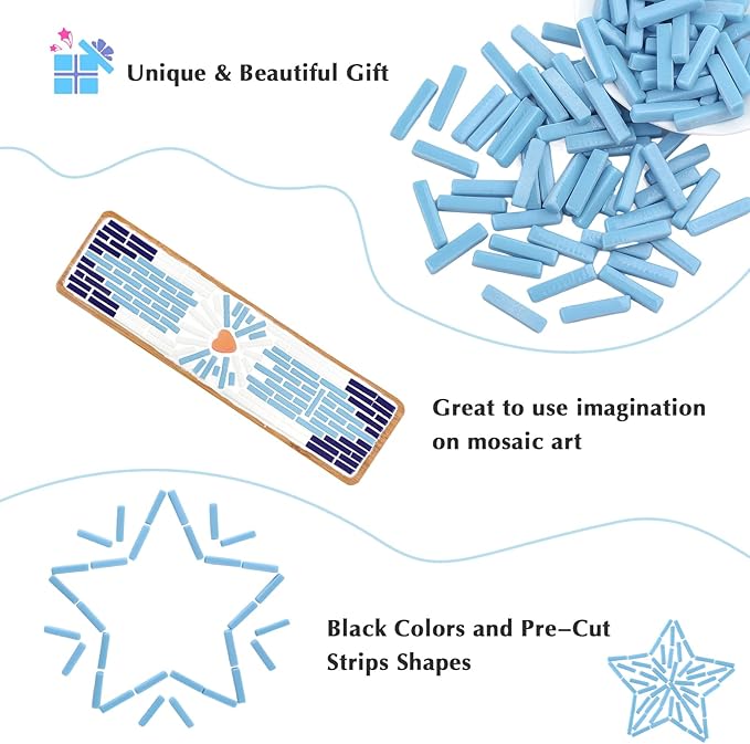 Youway Style Blue Mosaic Tiles for Crafts Bulk,150g Strips Shapes Mosaic Glass Pieces,Glass Mosaic Garden Craft Kit