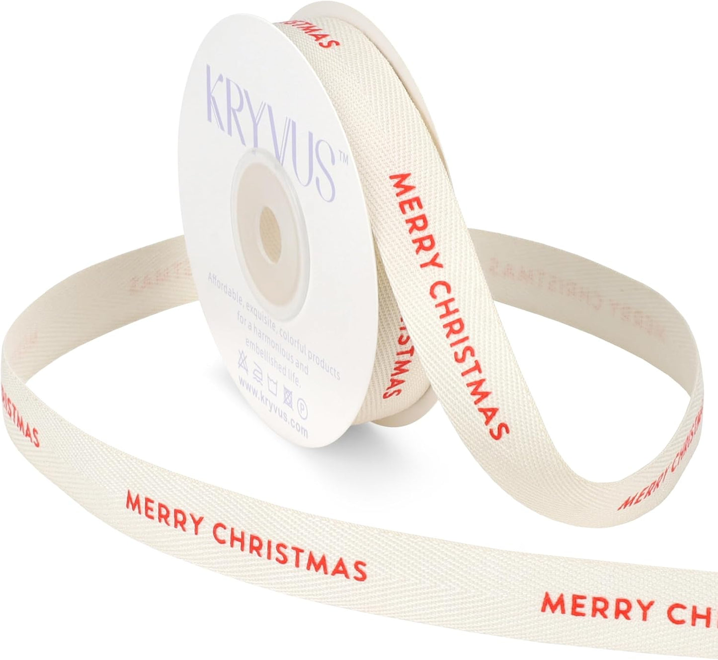 Merry Christmas Ribbon - 5/8 Inch x 12 Yards Cotton Herringbone Ribbon, Natural Twill Tape Ribbons for Gift Wrapping, Birthdays, Weddings, Anniversaries, Valentine's Day, Mother's Day - Crafty Corner