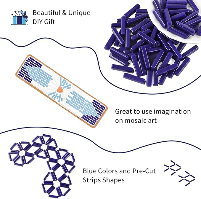 Youway Style Strips Mosaic Tiles for Crafts Bulk,150g Blue Mosaic Glass Pieces for Crafts DIY Spring Mosaic Art Decor,Mosaic Kit Supplies