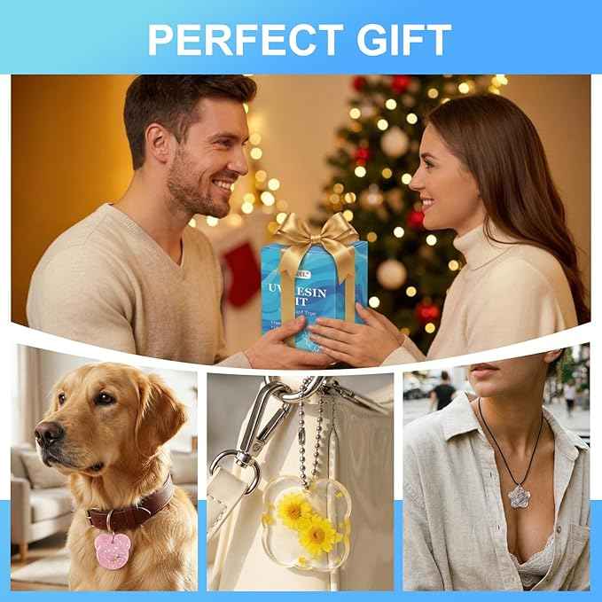 KISREL UV Resin Jewelry Making Kit, 200g Crystal Clear Resin with Light and Molds, DIY Jewelry Making Kit, Resina Starter Kit for Keychain and Earring