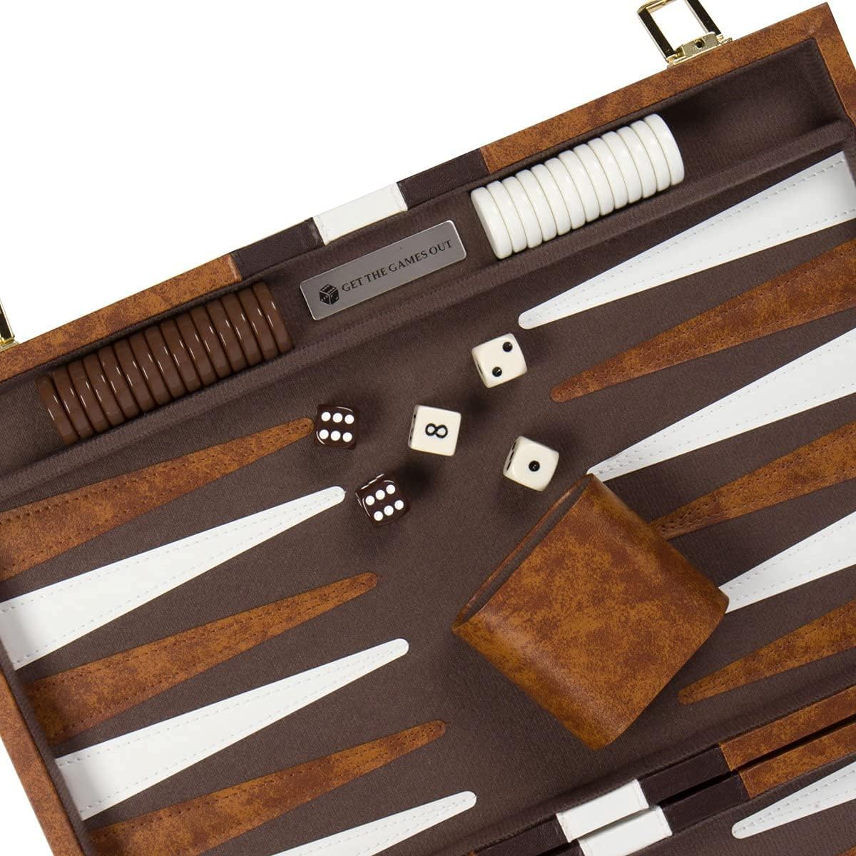 Get The Games Out Backgammon Set, Classic Board Game Case, 2 Players, Includes Strategy & Tip Guide, Perfect for Parties and Family Game Nights - Extra Large, Brown