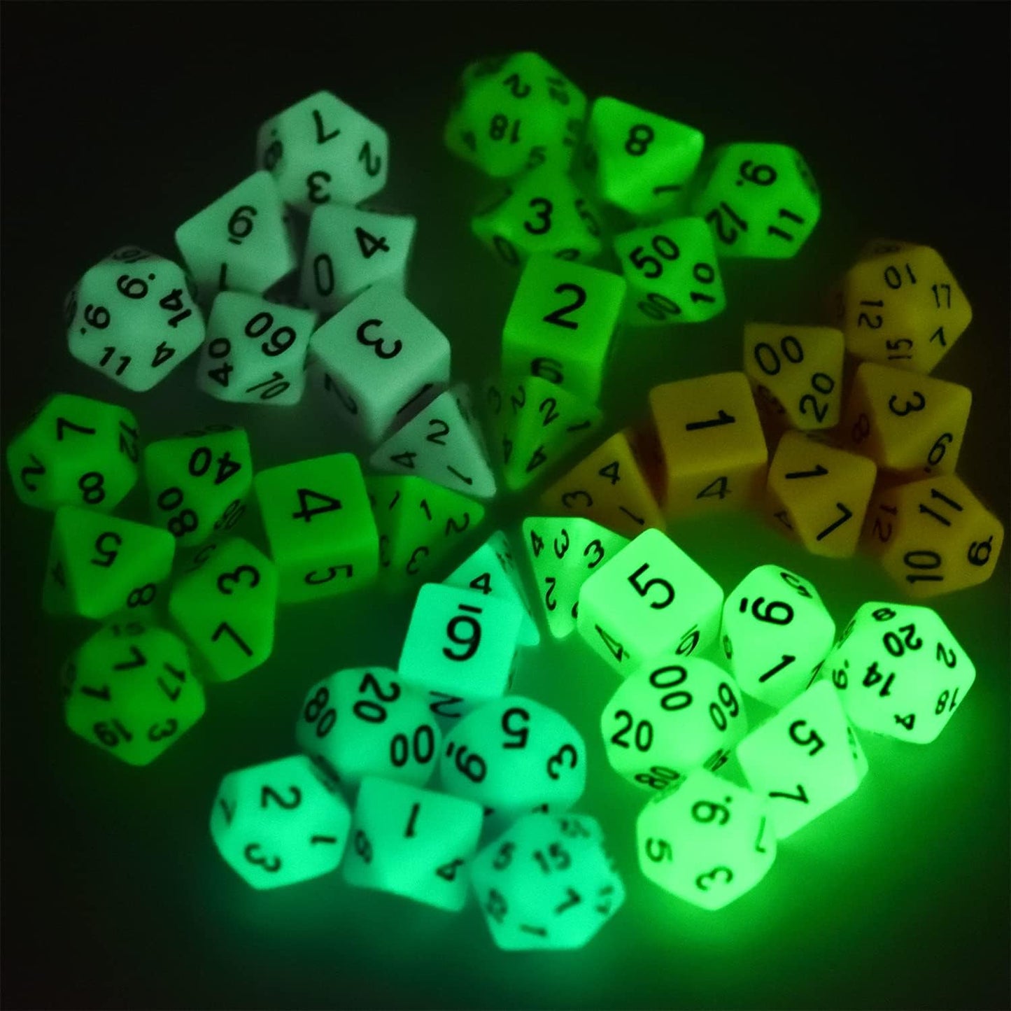 Glow in The Dark DND Dice Set 11 x 7 Polyhedral Dice (77pcs) for Dungeons and Dragons Tabletop Role-Playing Games, with a Drawstring Bag