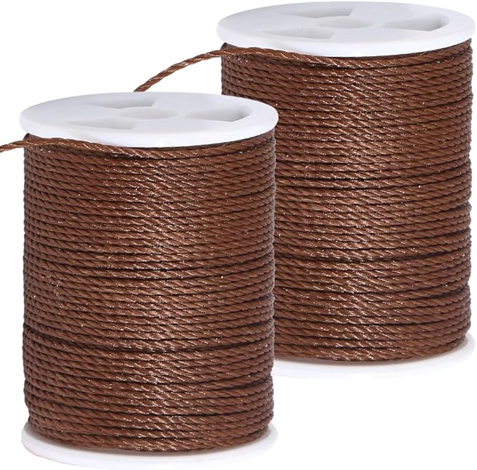 2 Rolls 24 Yards 1MM Round Wax Thread Coffee Brown Beading Rope String Waxed Polyester Taiwan Sturdy Twist Cord Threads for Jewelry Making Bracelets Necklaces Waist Chain Macrame Supplies