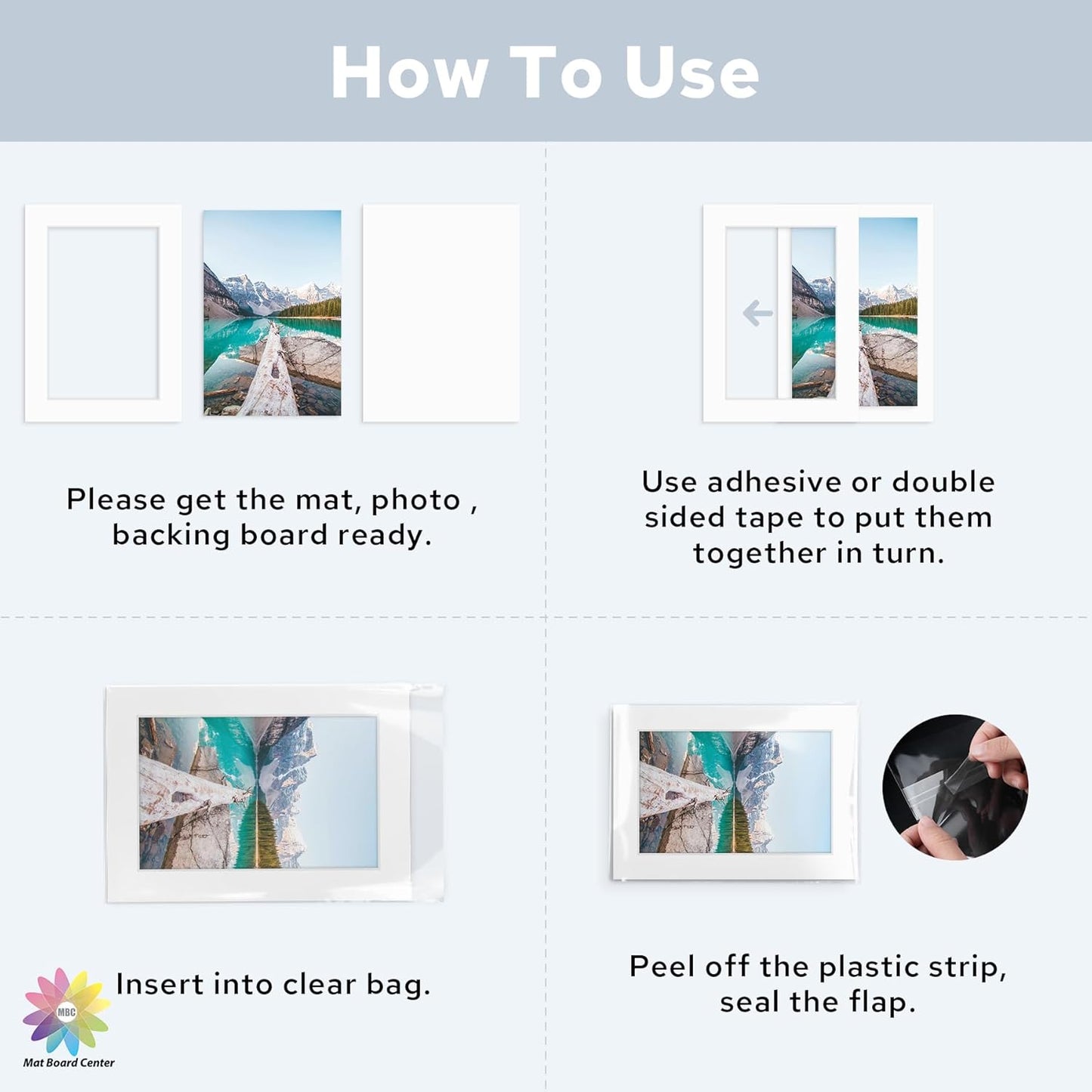 Mat Board Center, Pack of 25, 5x7 for 4x6 White Mat Kit - Acid Free, 4-ply Thickness, White Core - Includes Backing Boards and Clear Bags - for Pictures, Photos, Framing