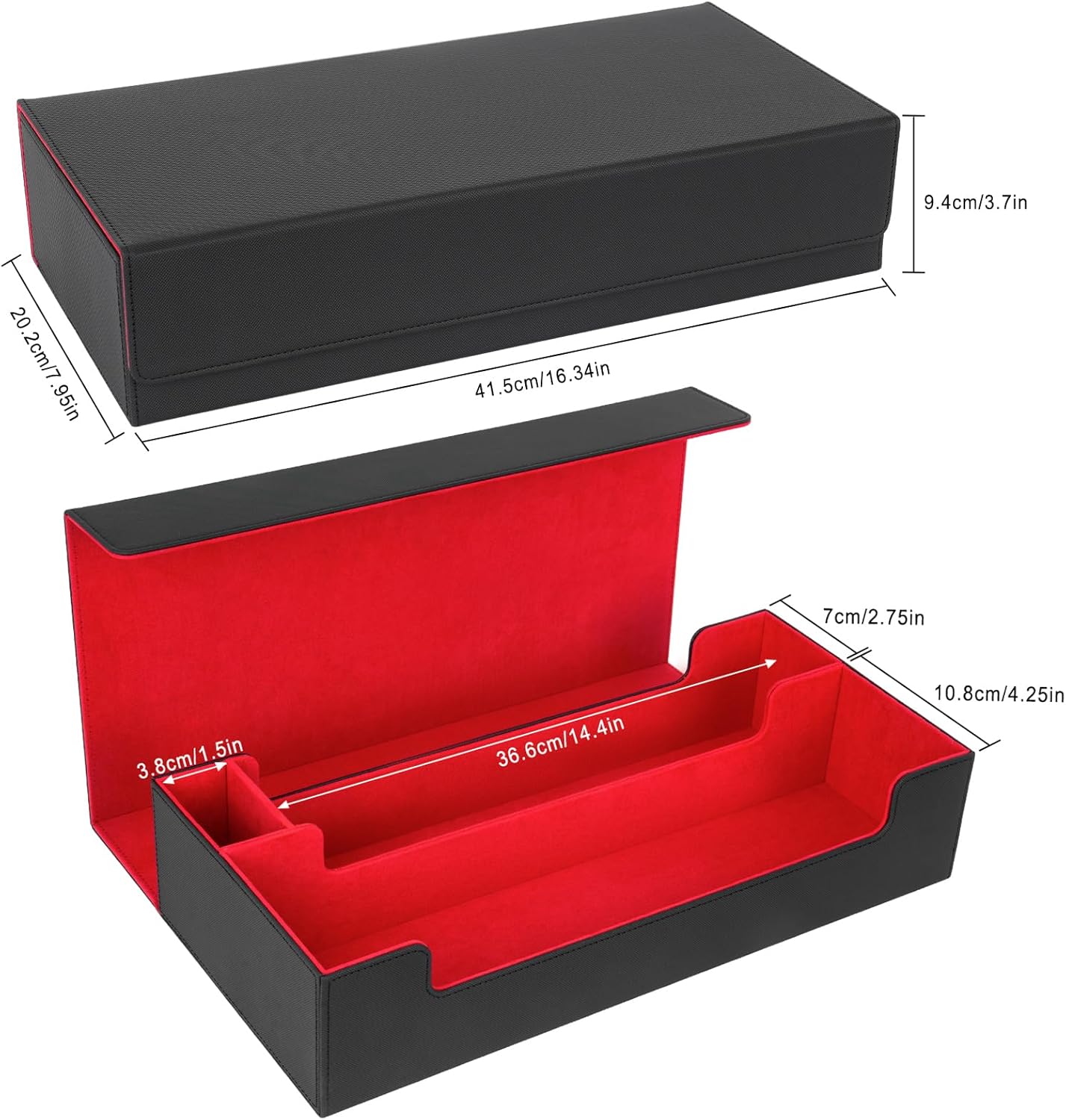 Card Deck Box,X-Large Premium Trading Card Storage Case with Mat and Dice Compartment,Magnetic Game Deck Display Case Compatible with MTG/TCG/Yugioh/Magic/Commander(Black&Red)