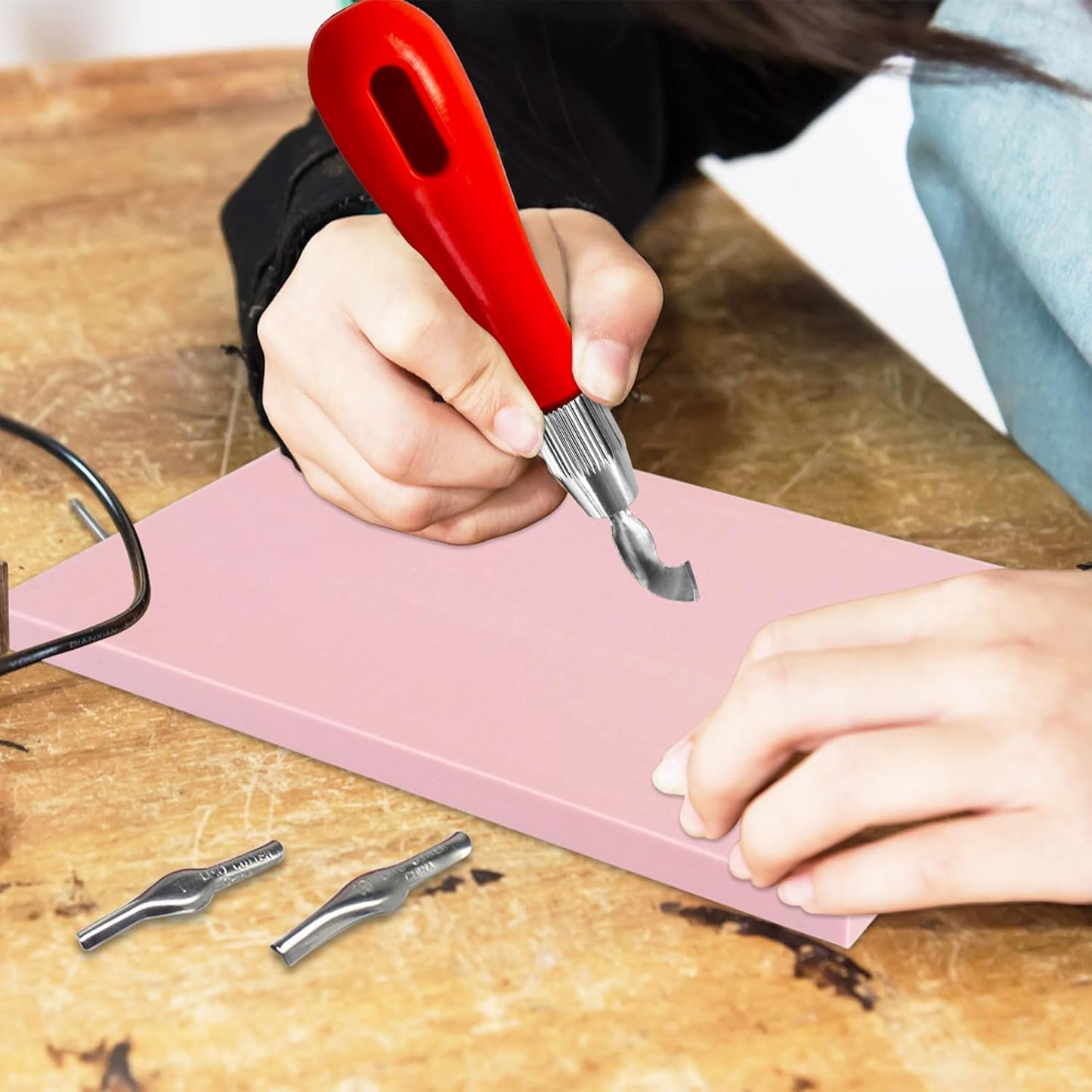 4 Pack Rubber Block Stamp Carving Blocks,Rubber Carving Linoleum Blocks with Cutter Tools,Rubber Brayer Roller for Stamp Maker,Printmaking and More Crafts