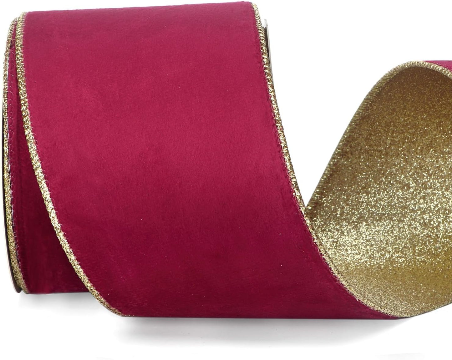Ribbli Burgundy Velvet Wired Ribbon 4 Inch Burgundy Velvet with Gold Glitter Christmas Ribbon for Christmas Tree Decoration Big Bow Gift Wrapping Crafts Wreaths Supplies- 10 Yards - Crafty Corner