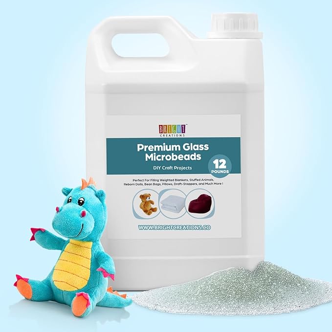 Bright Creations Glass Microbeads 12 lbs – Premium Micro Glass Beads for Weighted Blankets, DIY Crafts, Stuffed Animals & Dolls – Crystal Clear Filler Beads with Reusable Storage Container
