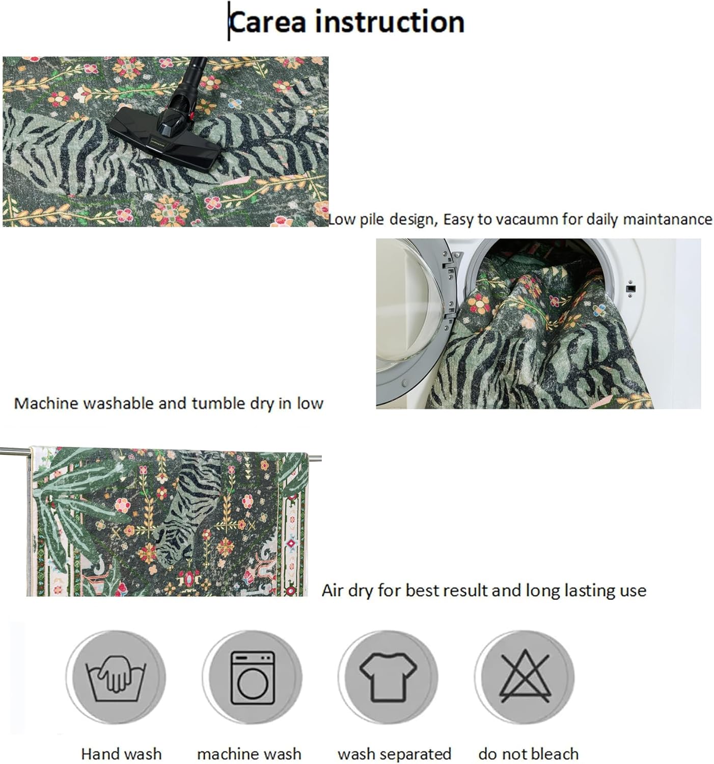 Oriental Tropical Washable Rugs, Greyish Green Boho Vintage Hippie 5x7 Area Rugs for Living Room Bedroom Kitchen Entryway Dorm, Abstract Botanical Animal Tribal Indian Accent Carpet