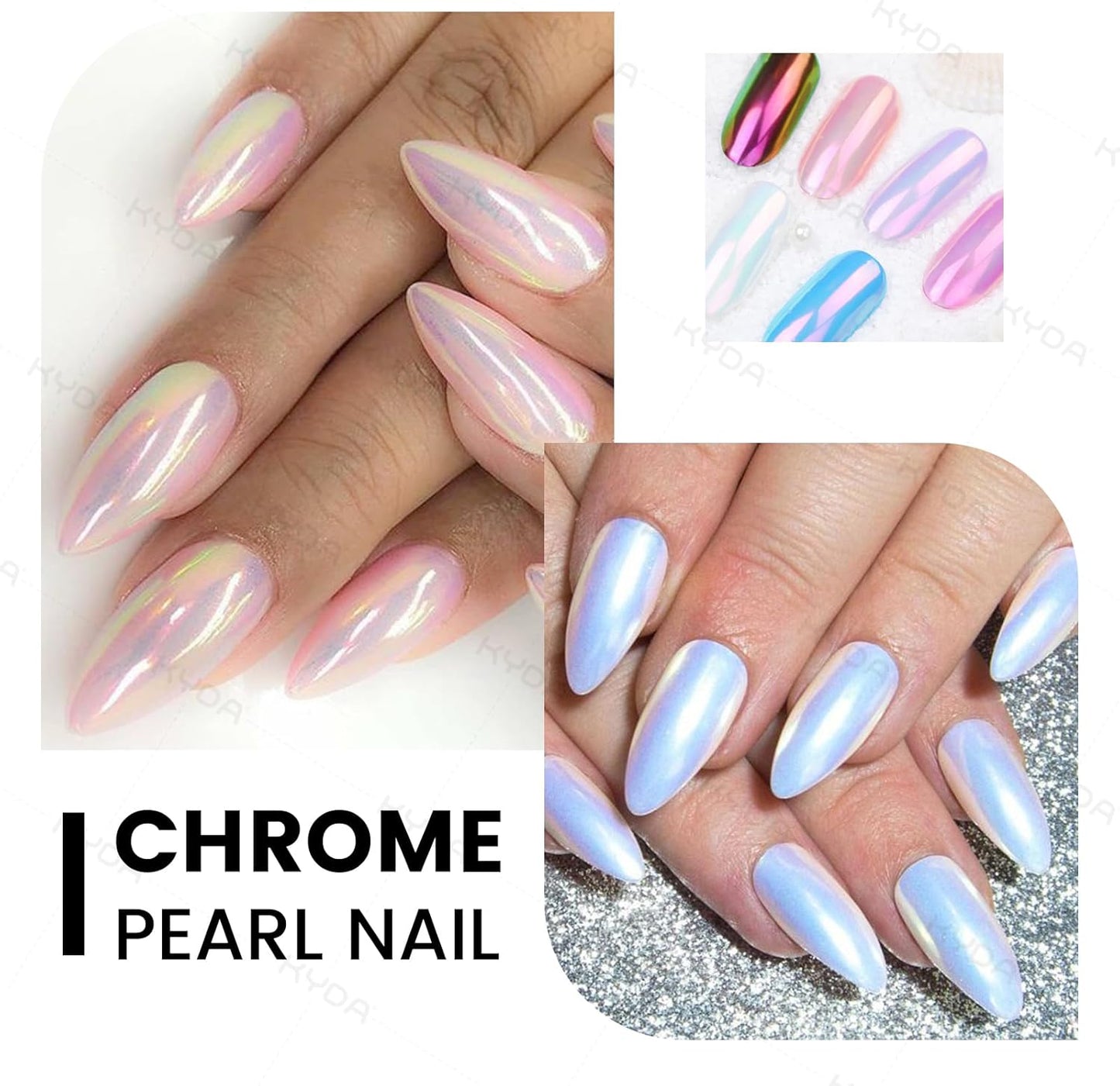 Ownest 4 Pcs Neon Chrome Nail Powder, Unicorn Chrome Nails Glitter Pigment, Aurora Iridescent Powder Pigment for Nails, Opal Pearl Mica Powders, Chameleon Pearl Manicure Pigment