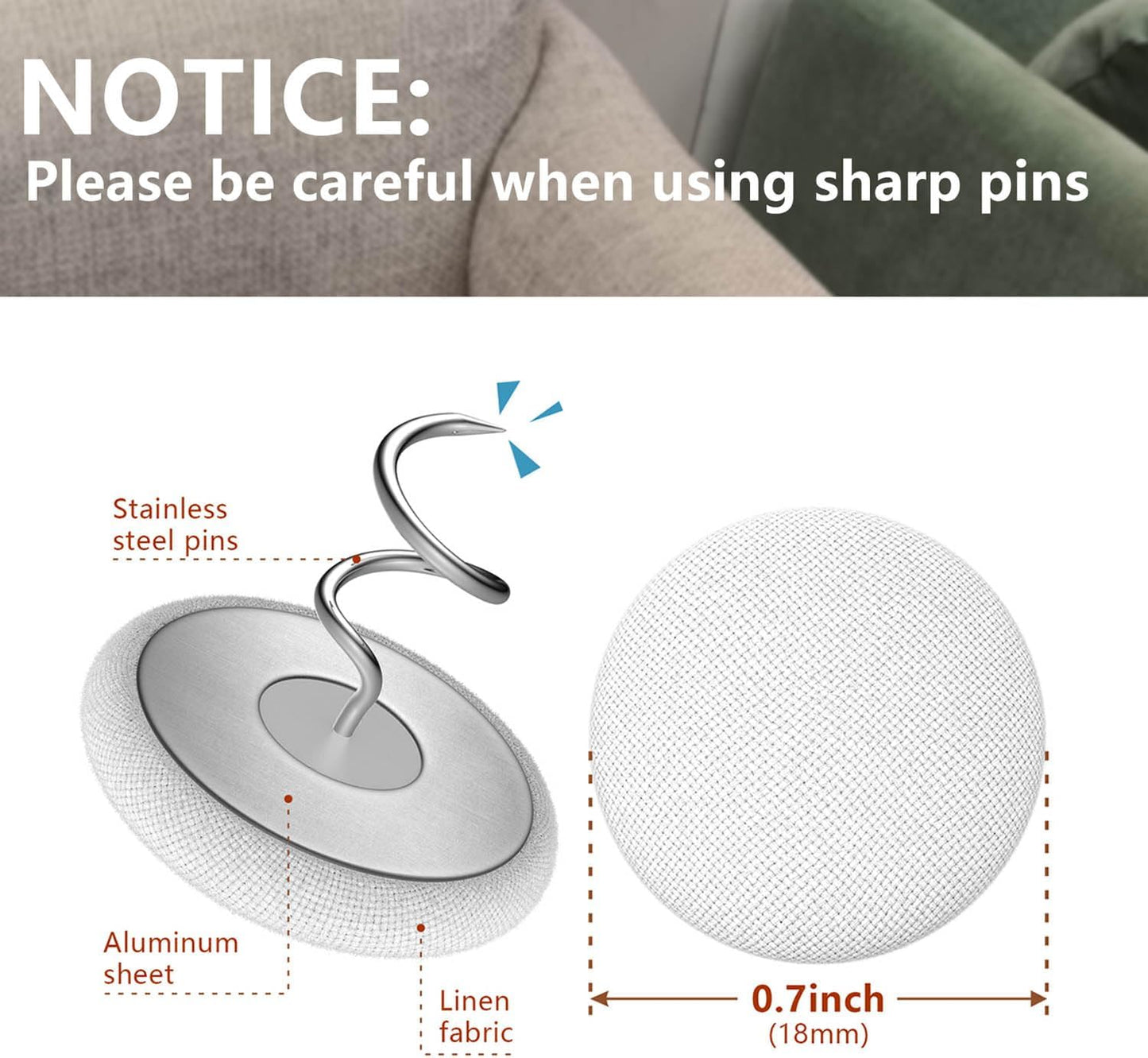 Linen Fabric-Covered Twist Pins - 8 Colors Upholstery Pins & Bed Skirt Pins -Used to Secure Sofa Cushion, Armrest Covers, Furniture & Bed Skir(12, Dark Gray)