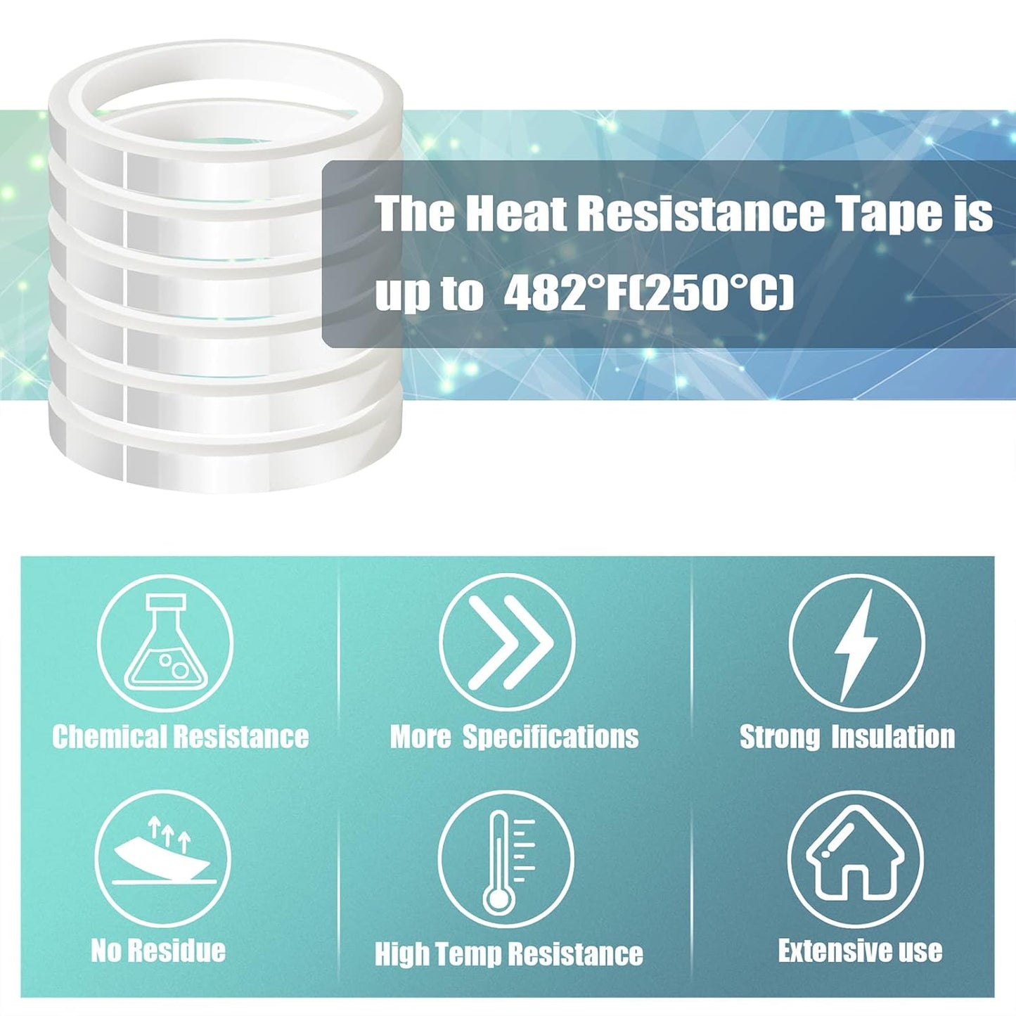 6 Rolls 10mm x33m(108ft) Clear Heat Tape,Transparent High Temperature Heat Resistant Tape,Heat Transfer Tape for Heat Press and Sublimation,Heat Transfer Vinyl,No Residue