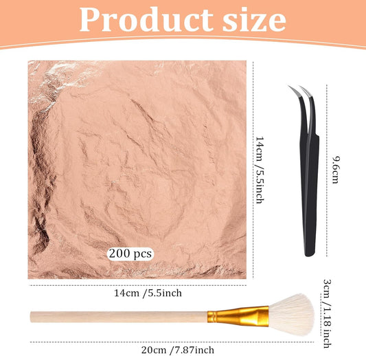 Cunhill 200 Pcs Gold Leaf Sheets for Art Foil Paper Leaf Art Foil Sheets Gilding Brush Thin Paper Craft for Painting Gilding Crafting Decoration,5.5 x 5.5 Inches (Rose Gold)