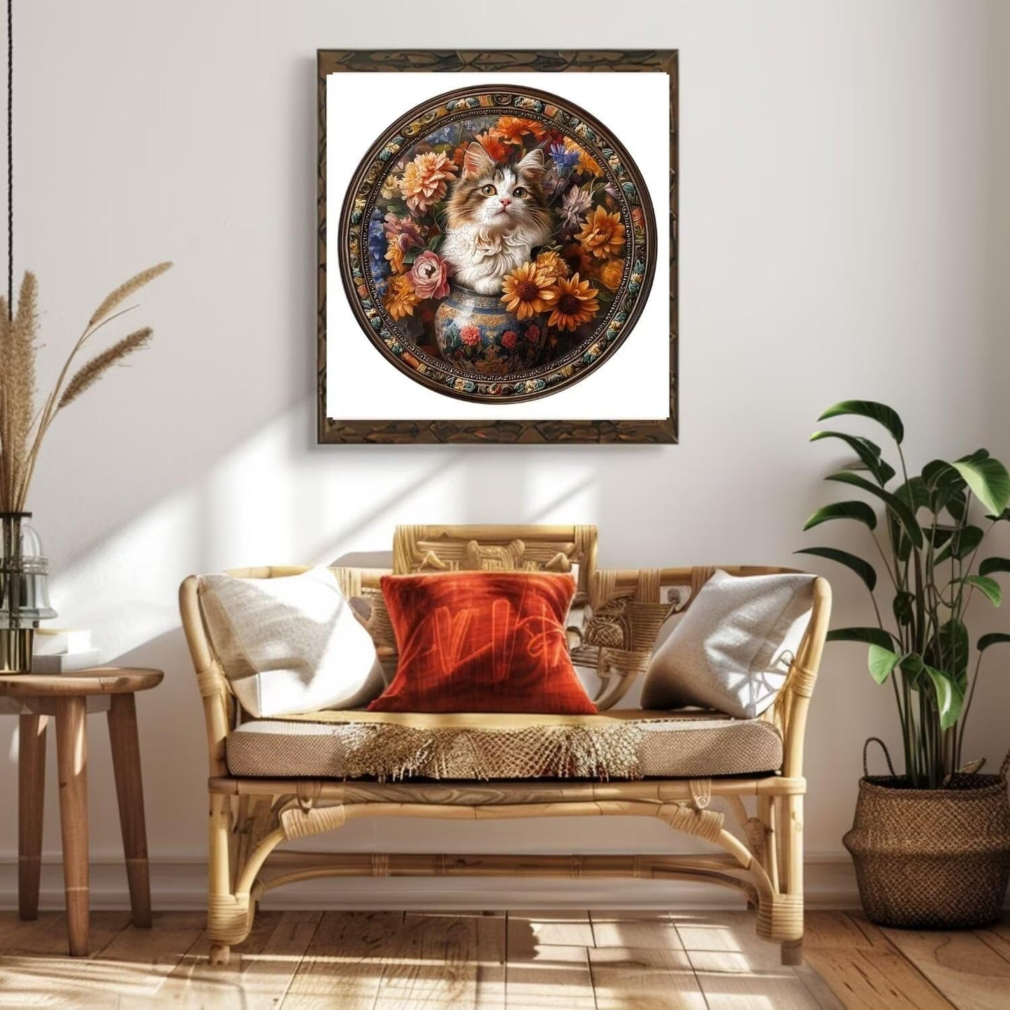 Wooden Puzzles Adults, Beautiful Tricolor Cat Wooden Puzzles 300 Pieces, Unique Animal Shaped Wood Challenging Jigsaw Puzzles Gifts for Adults, 13.4x13.4in