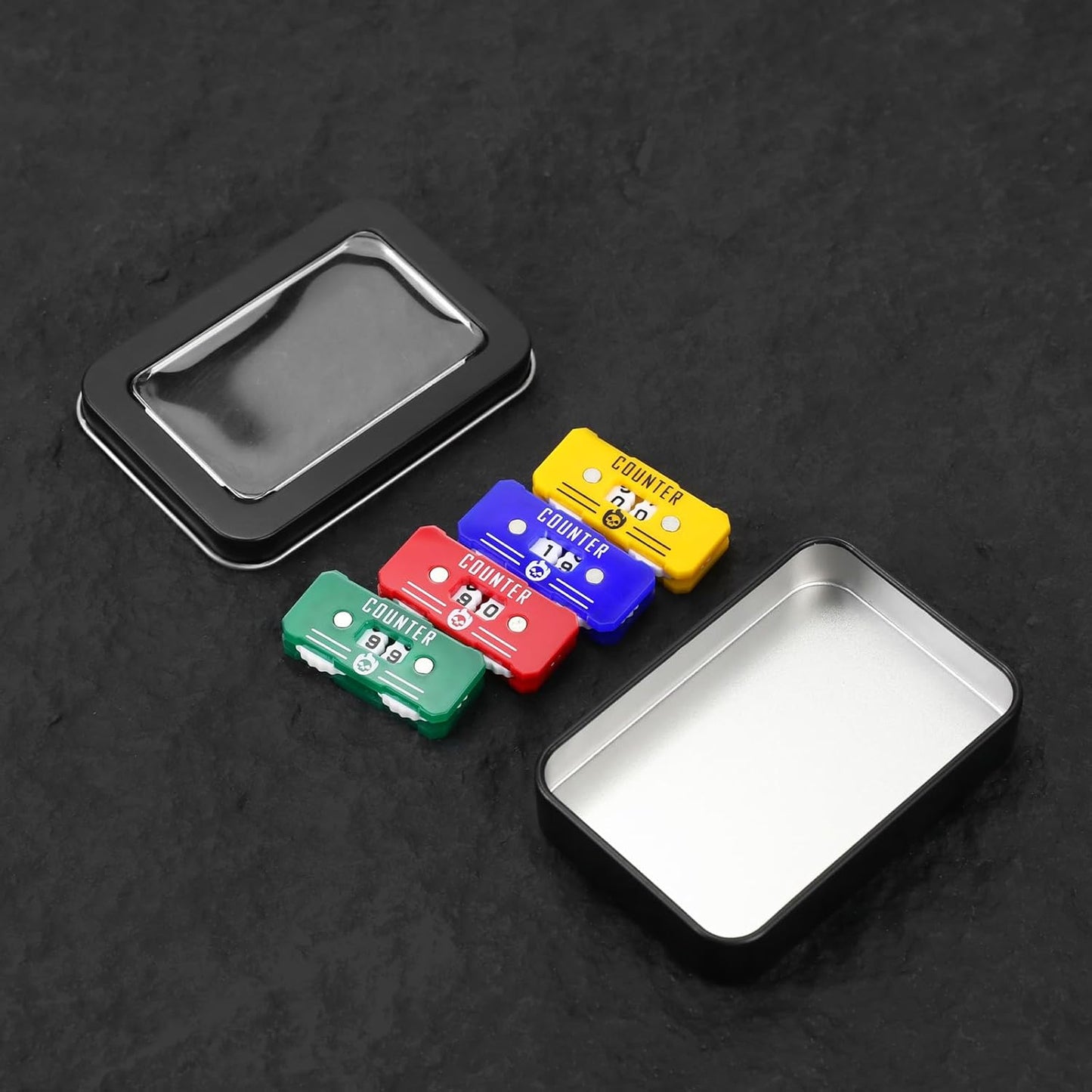4Pcs MTG Life Counter with Metal Box, Health Tracker Life Counter for MTG Magic Card Games Accessories Tabletop RPG D&D CCG TCG Board Games