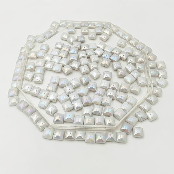 1.1lb Crystal Glass Mosaic Tiles for Crafts, 0.6"x 0.6" Square Mosaic Glass Pieces for Artwork,Garden Kit Decor (Plated White)