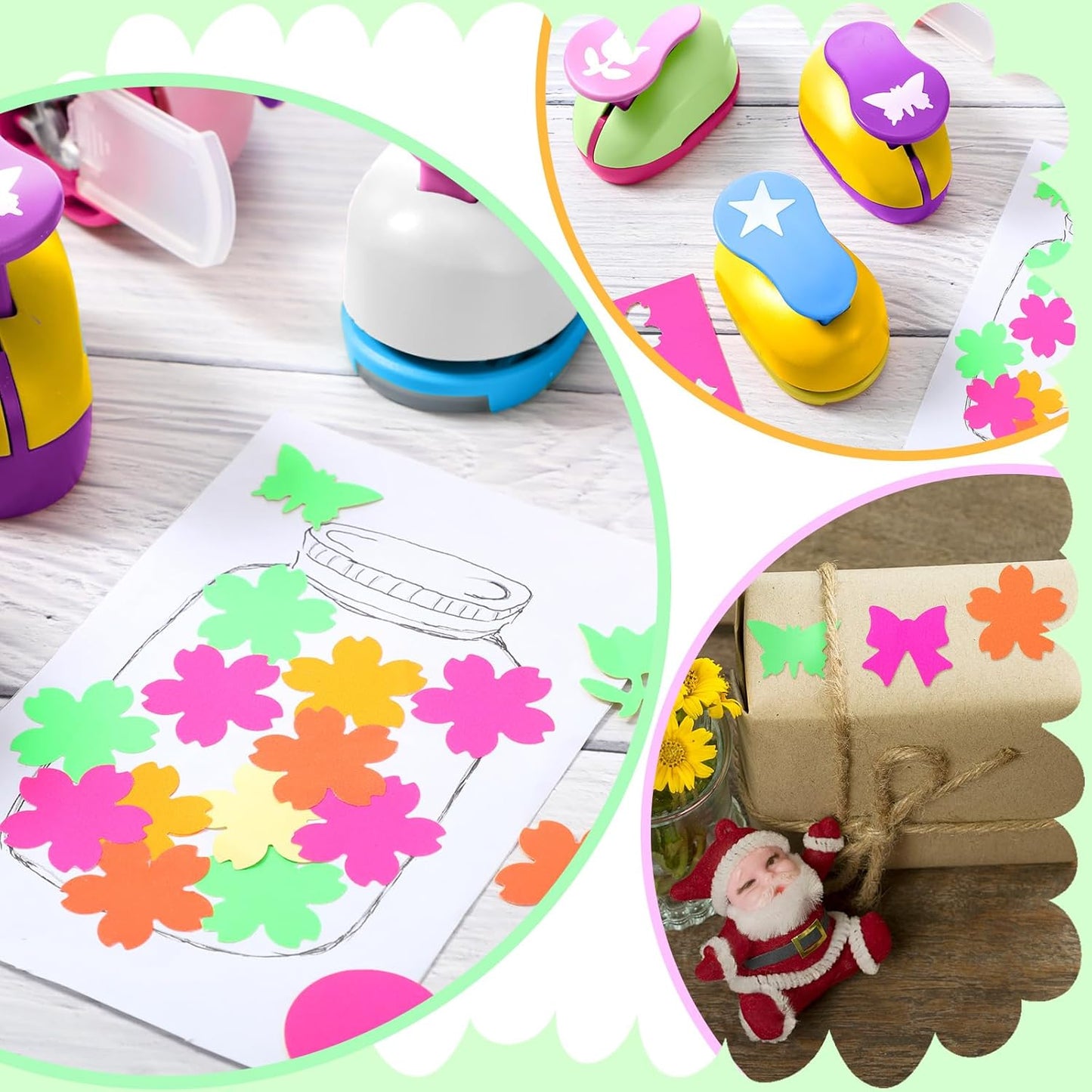 CHENGU 16 Pcs Craft Holes Punch Paper Punchers Scrapbook Punches with Craft Sticker Paper, Round, Star, Square, Heart, Flower, Wave Circle Shape (1 Inch,Fresh Style) - Crafty Corner