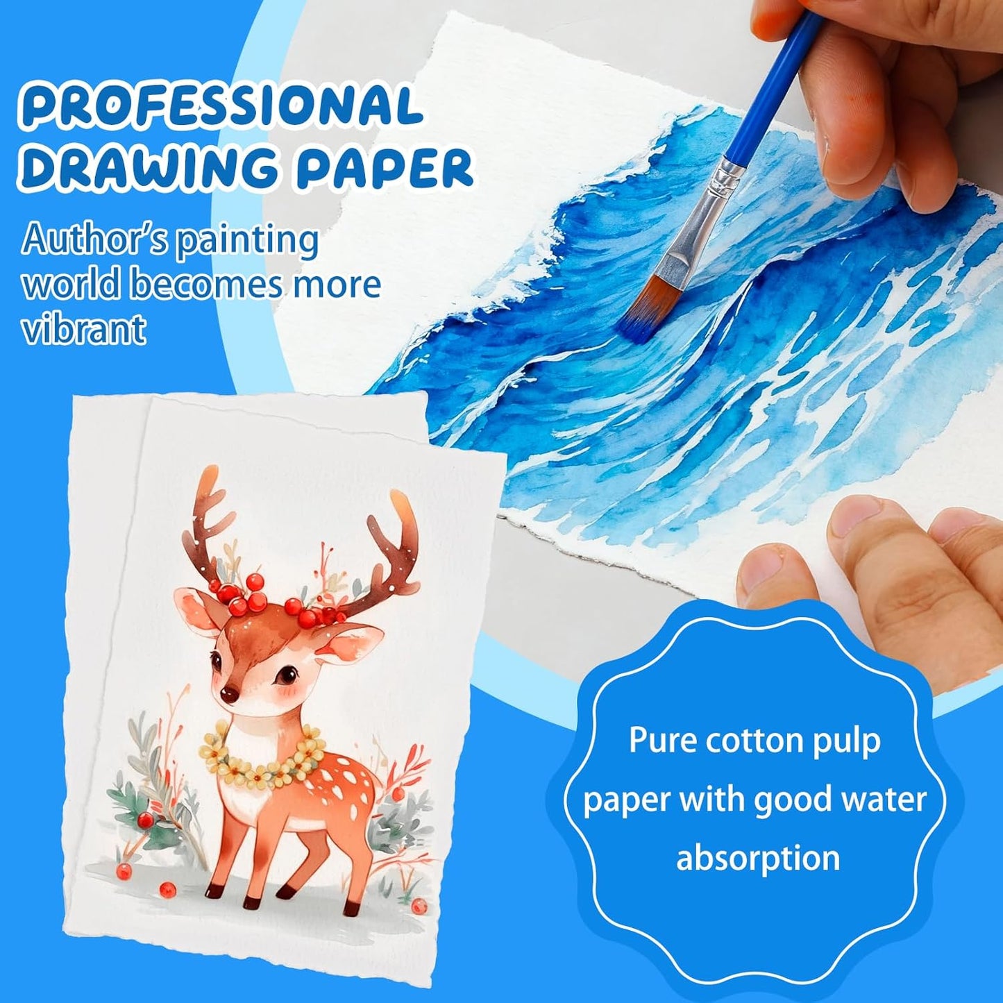 Lunarm Watercolor Paper 25 Sheets, Deckled Edge Paper 300 GSM 4 x 6 inch, Handmade Textured Cotton Paper for Wedding Invitation, Oil Pastel, Watercolor Painting and Cards, Crafts