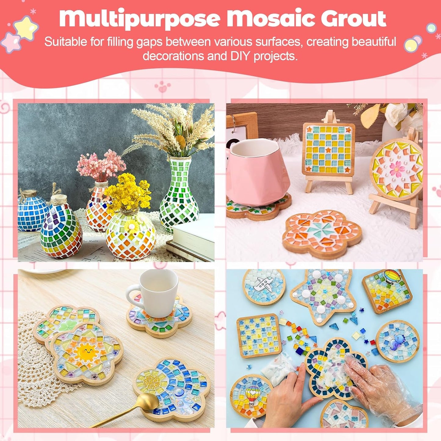 Mosaic Crystal Grout for Glass Tiles, DIY Mosaic Art and Craft Projects