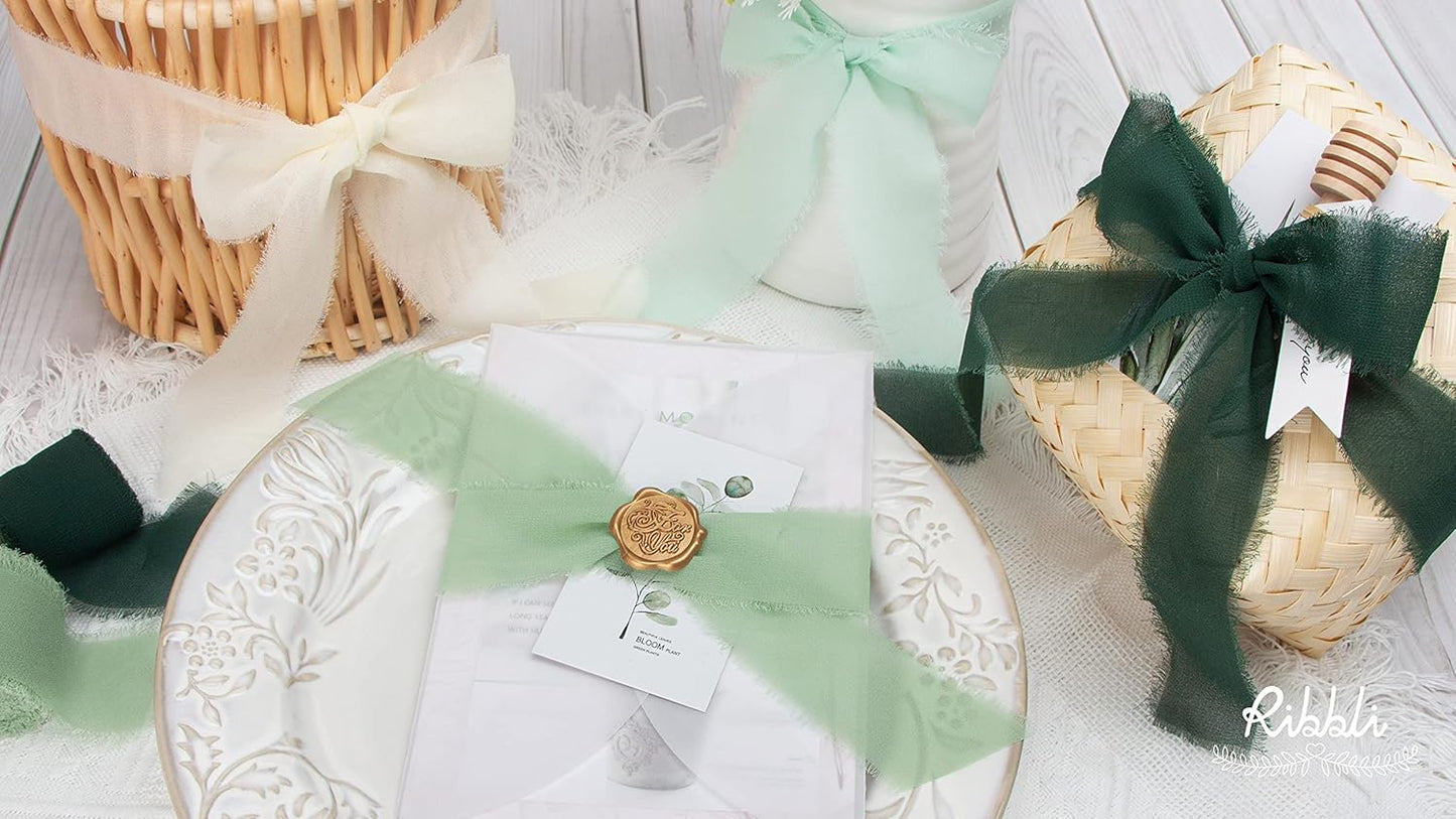 Ribbli Forest Green Chiffon Silk Ribbon, 1.5 Inch x 30 Yard - Handmade, Fringe, Wedding Invitations, Gift Wrapping, Bridal Bouquets, Flower Arrangement - Crafty Corner
