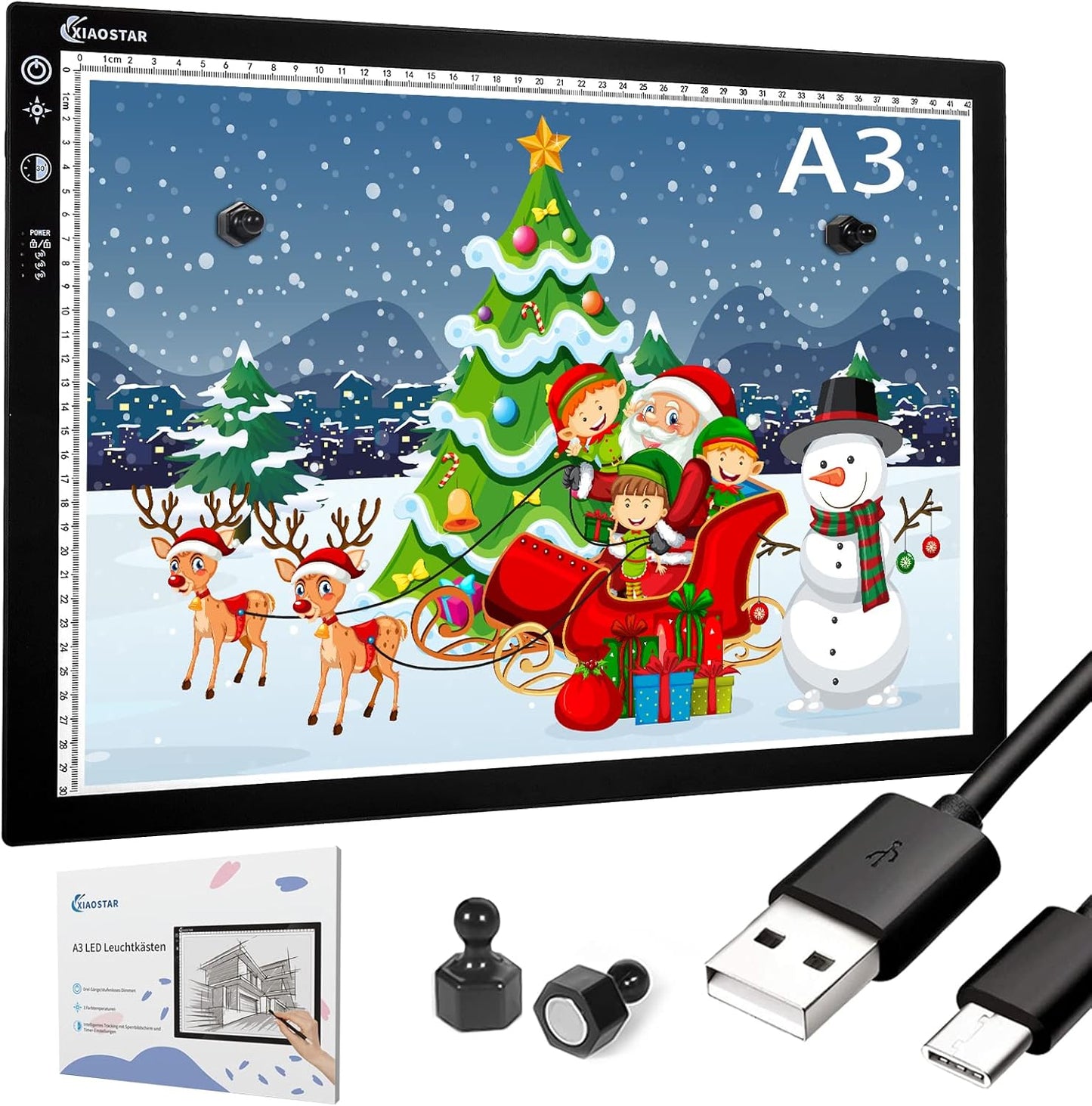 Light Box Drawing Pad, Tracing Board with Type-C Charge Cable and Brightness Adjustable for Artists, AnimationDrawing, Sketching, Animation, X-ray Viewing (A4-P-STK-Black)