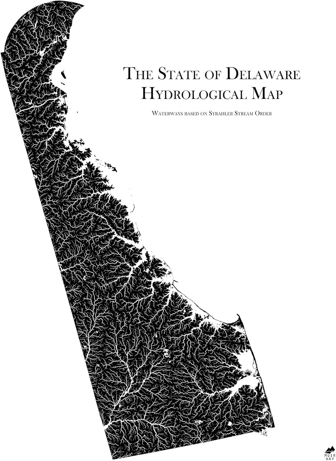 Muir Way Hydrological River Map of Delaware - Watershed Topographic Wall Art for Home, Office, or Travel Decor - Unframed Flat Paper Print, 24x30