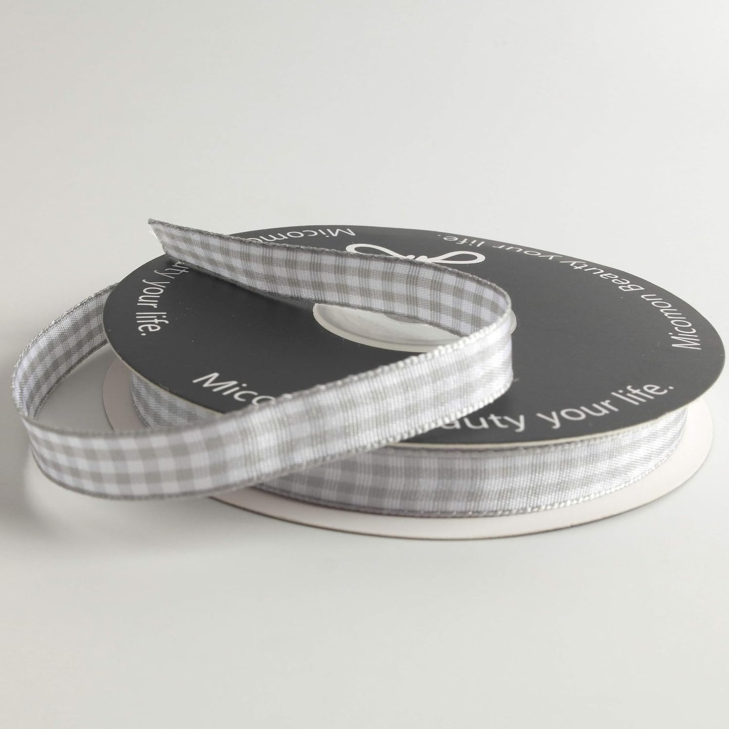 Gray Gingham Plaid Checked Ribbon 25 Yards Each Roll 100% Polyester (3/8",Gray) - Crafty Corner