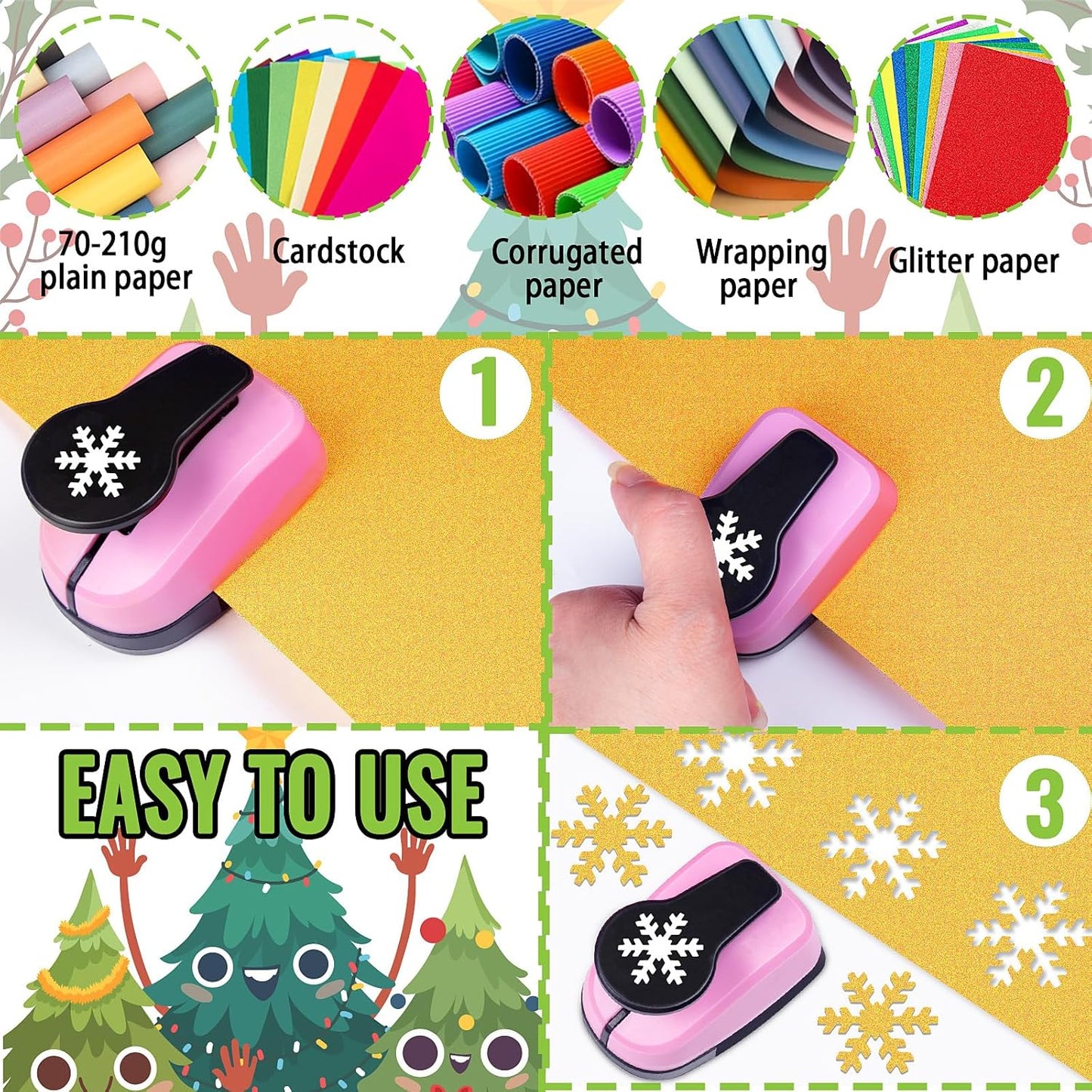 Paper Punch Shape Hole Puncher Craft Punches 1 inch Christmas Punches Scrapbooking Punch Snowflake Punch Deer Punches Bell Puncher for Paper Craft Cardstock Arts DIY Projects - Crafty Corner