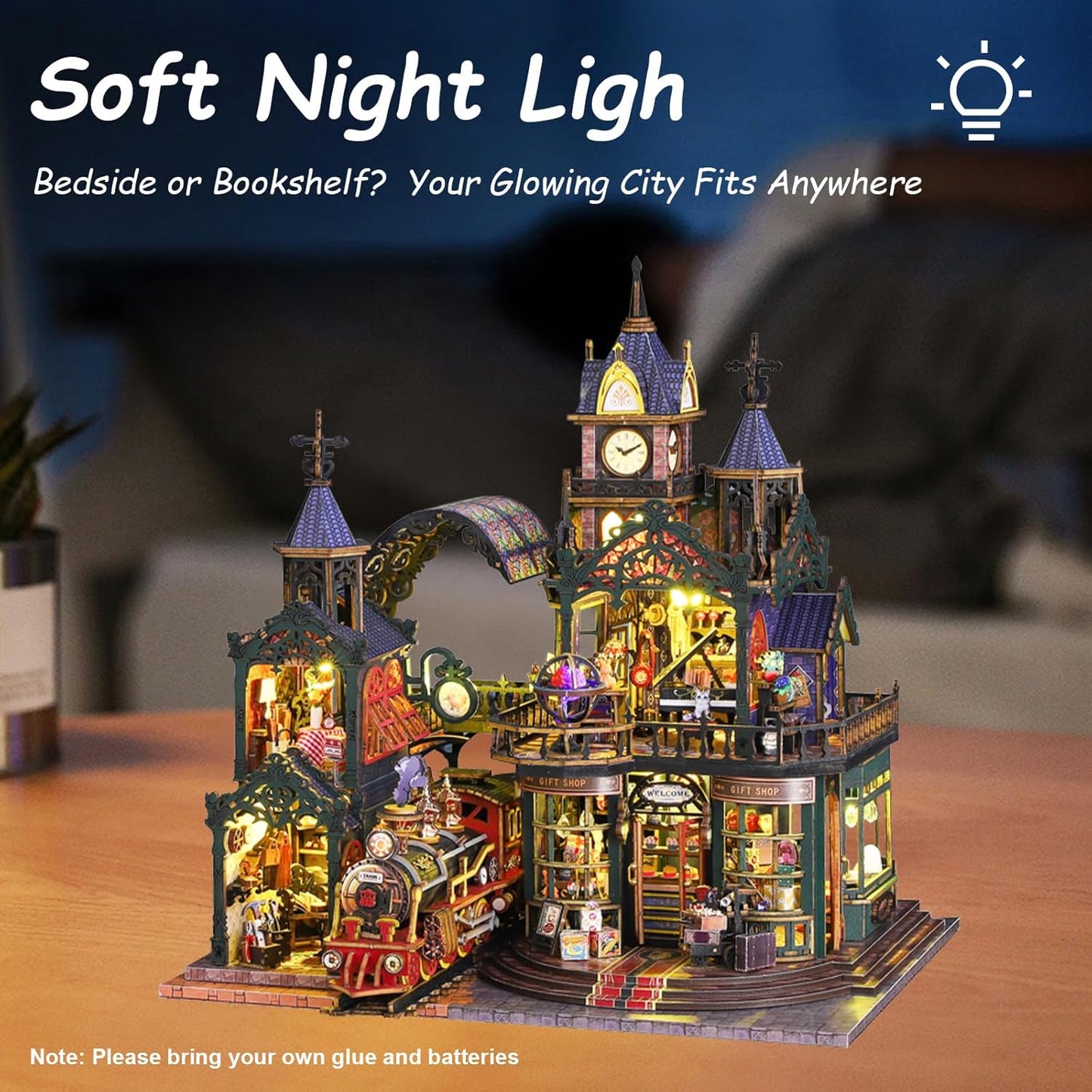 Miniature House Kit, Miniature Kit with Steam Train, Dollhouse Kit for Adults Teen, Mini House Building Kit for Birthday, Rail-Track Secluded City