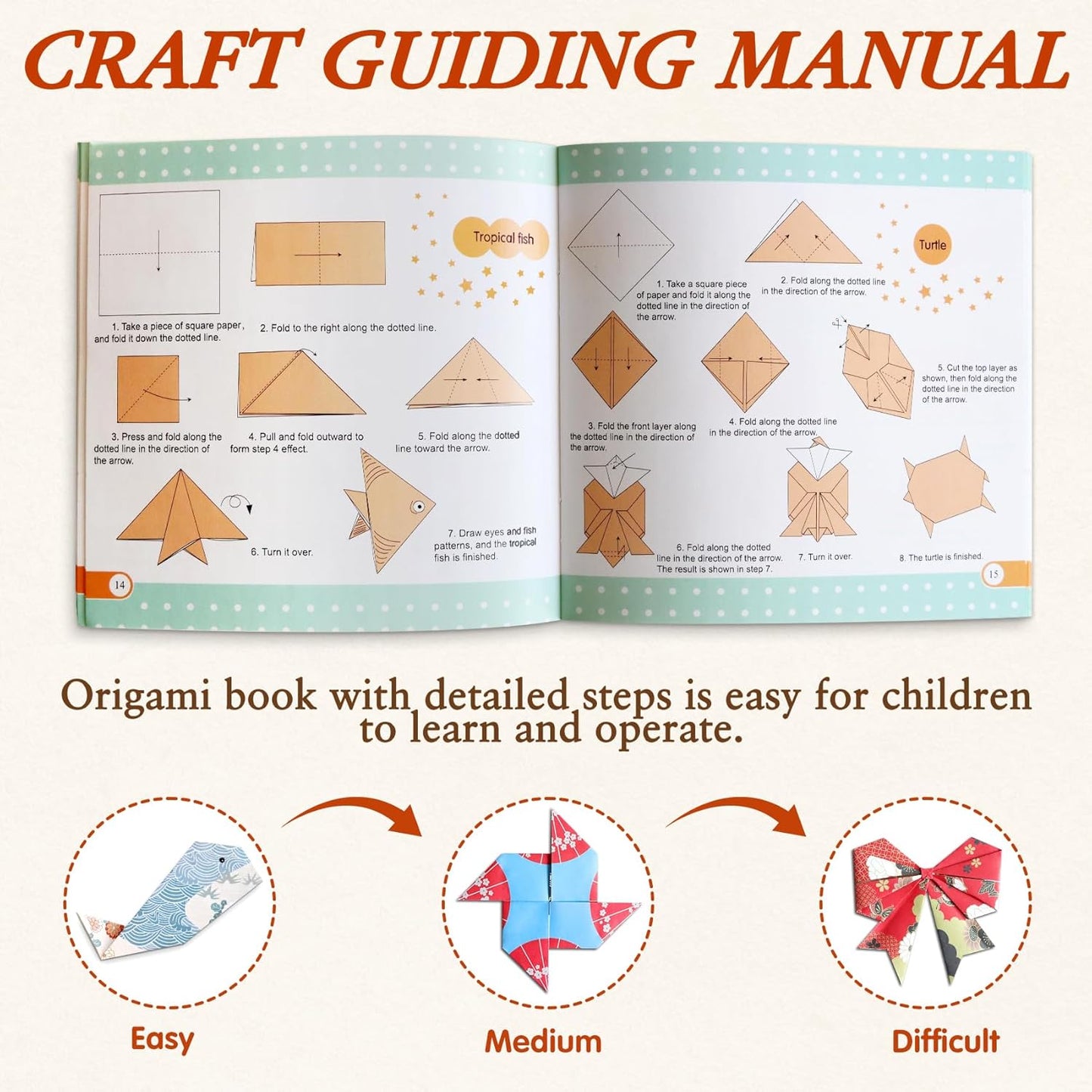 Pigipigi Kids Craft Origami Paper Kit for Kids Ages 5-8 8-12, with Guiding Book, 360 Sheets DIY Art and Crafts Supplies,Colorful Folding Papers Set Projects Gifts Activity for Boy Girl Toys(Japanese) - Crafty Corner