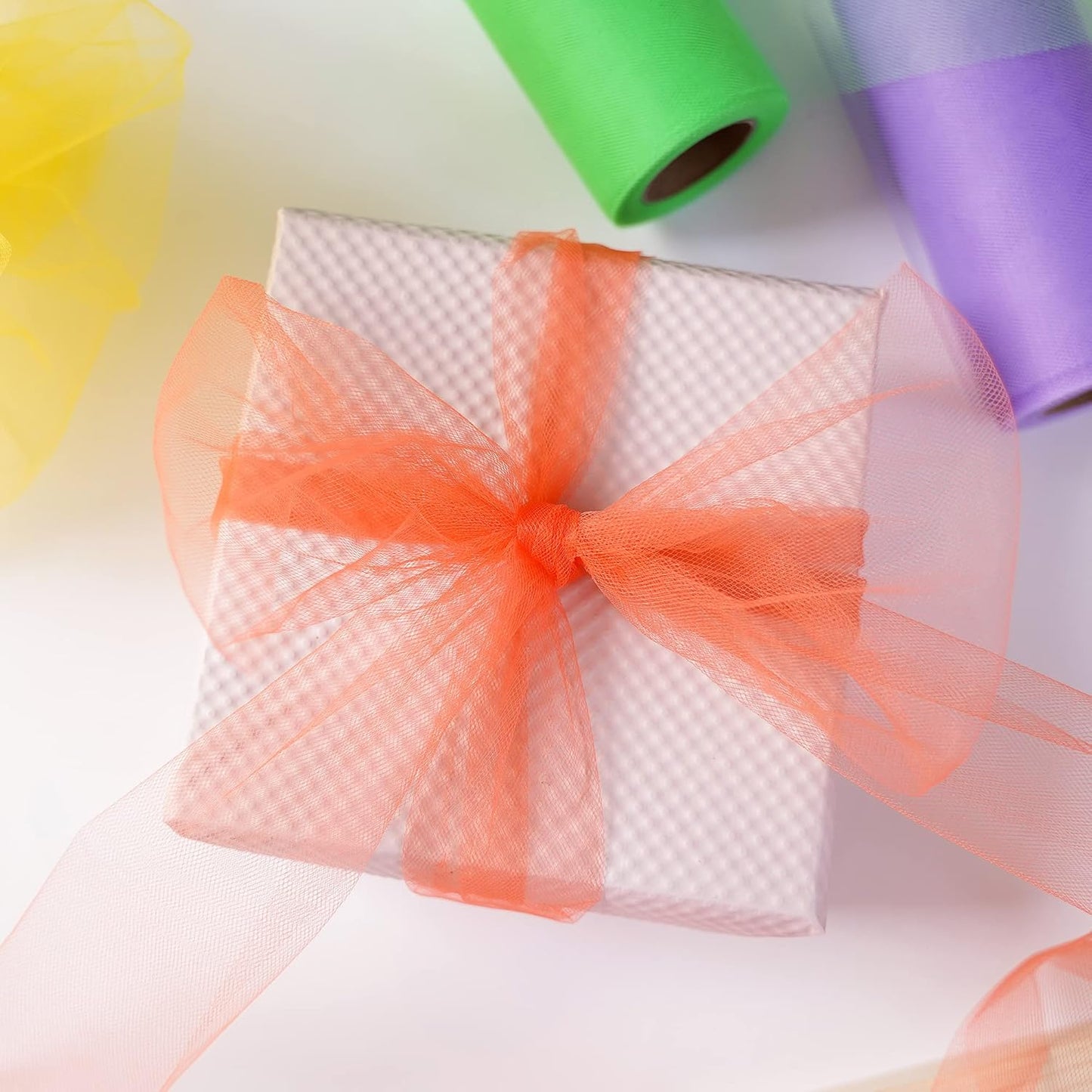 MEEDEE Rainbow Tulle Ribbon 6 Colors Roll Tulle Fabric Rainbow Spool Ribbon for Tutus Wedding Decorations Party Decorations Gift Wrapping Skirt Dress (6 inch by 25 Yards/Roll) - Crafty Corner