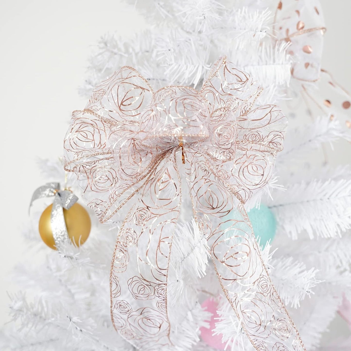 MEEDEE Floral Rose Wired 2.5 Inch Rose Gold Organza Sheer Ribbon, Wedding Bouquet Ribbon, 25 Yards Roll, Pink, For Crafts, Valentine Bow Making, Decor - Crafty Corner