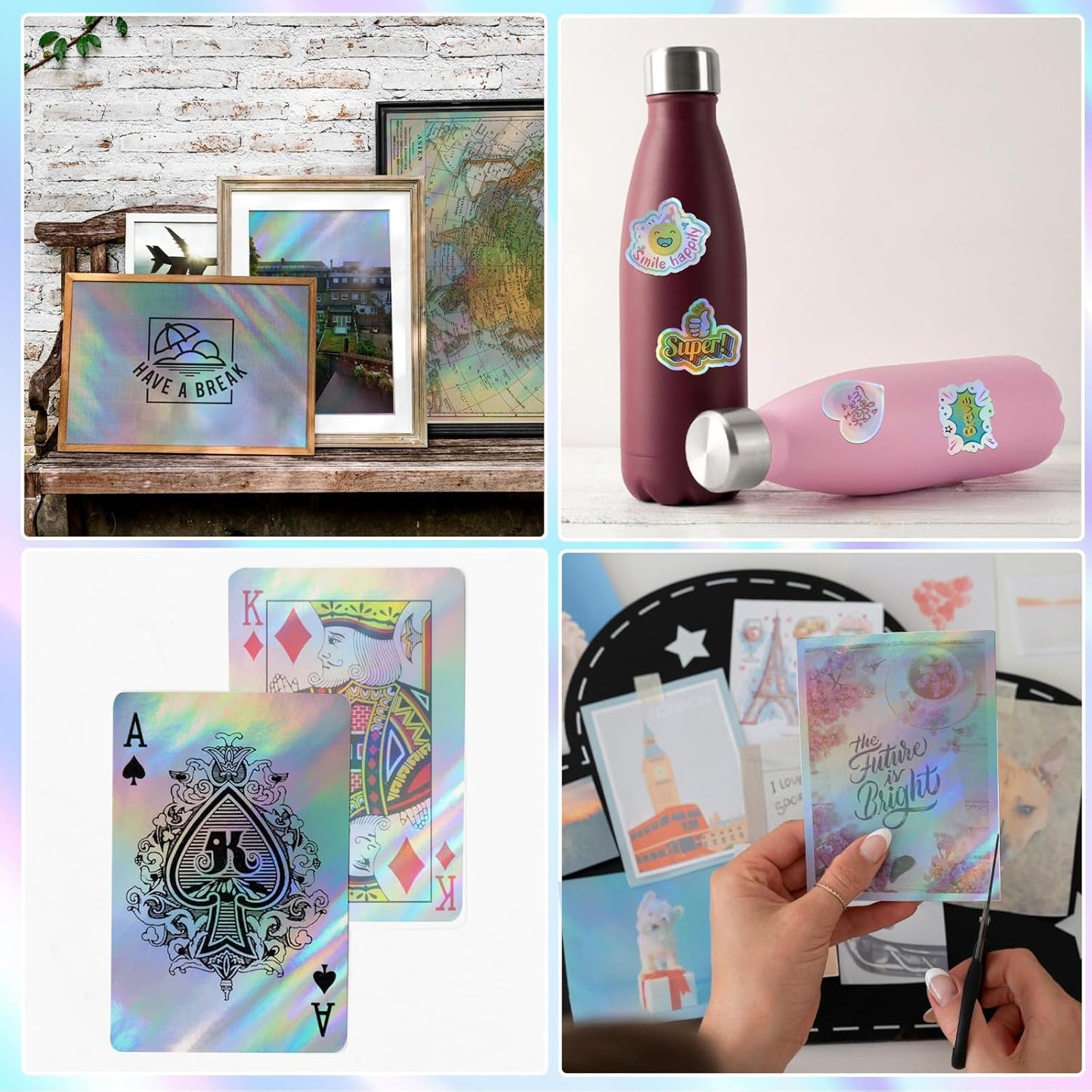 36 Sheets Holographic Sticker Paper,Holographic Laminate Sheets,A4 Size Clear Vinyl Sticker Sheets Self-Adhesive Rainbow Overlay Sheets,11.7 x 8.3 Inches(Laser)