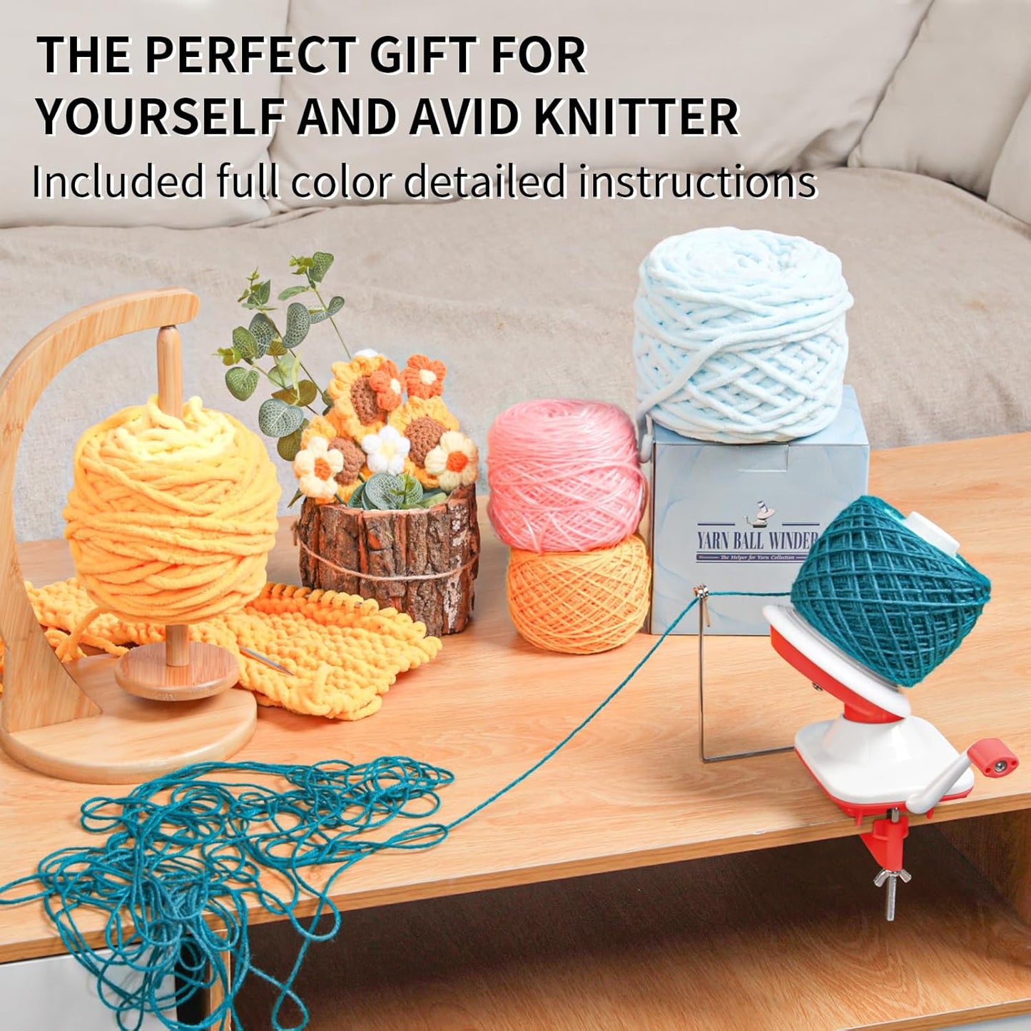 SPEENSUN Yarn Spinner, Yarn Cake Winder, 3.5 OZ Easy-to-Install and Efficiently Yarn Baller with Lower Noise, Yarn Roller for Crochet and Knitting Lover for Yarns Below Size 5
