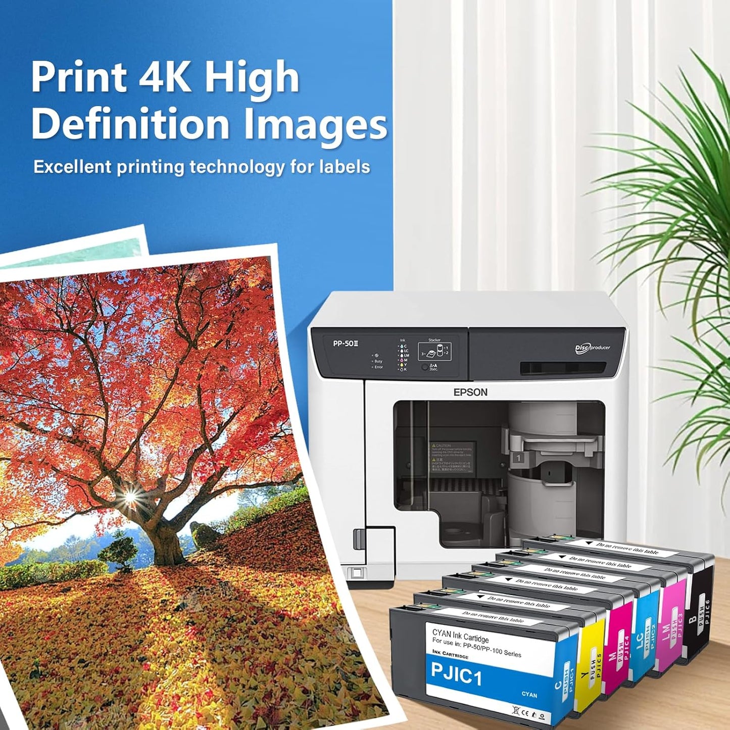 PP-50 PP-100 Ink Cartridges 6 Color Set PJIC1 PJIC2 PJIC3 PJIC4 PJIC5 PJIC6 C13S02A9991 Suitable for DiscProducer PP-50 PP-100 Printers (Black, Cyan, Magenta, Yellow, Light Cyan, Light Magenta, 6Pcs)