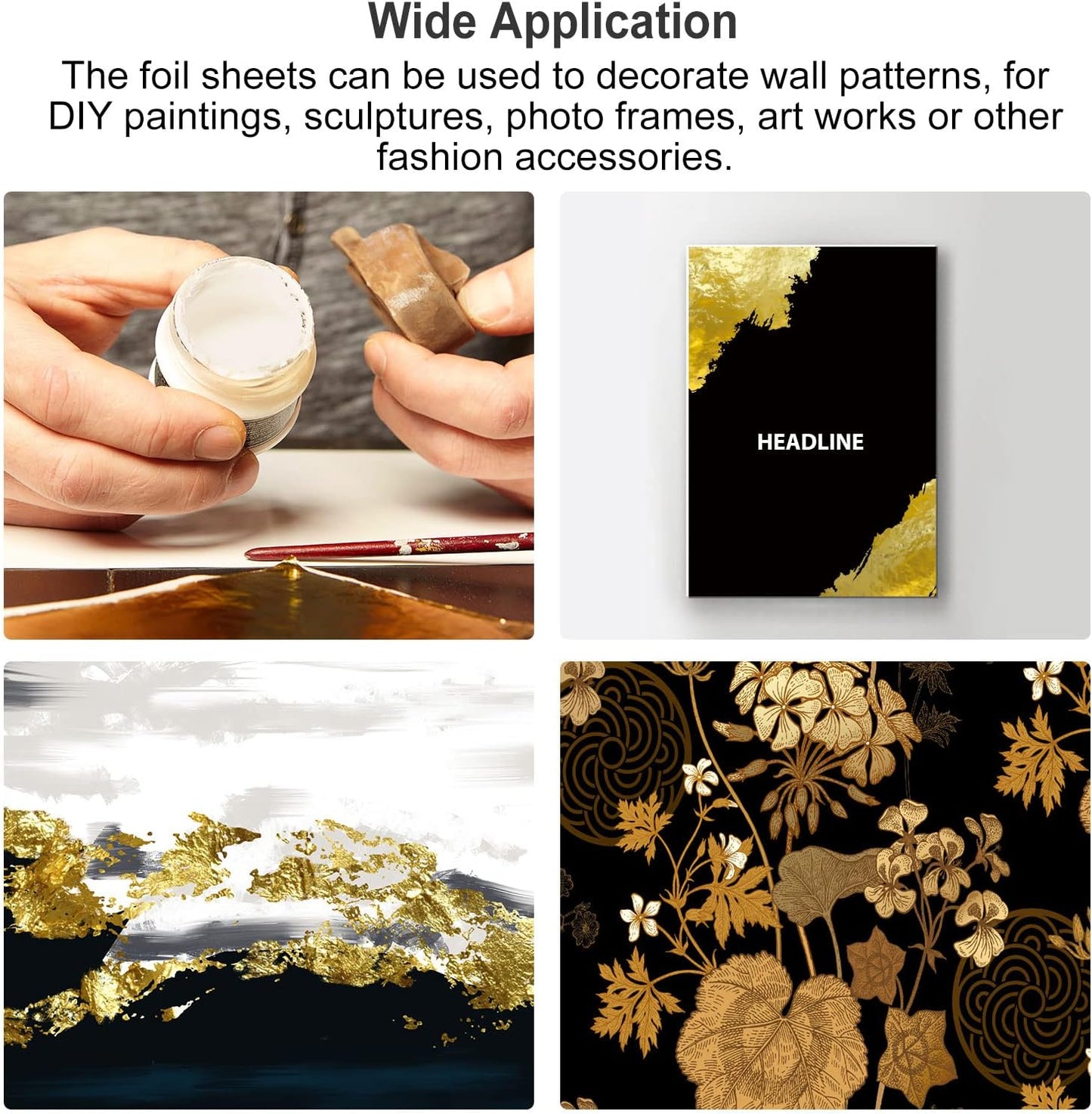 MECCANIXITY Gold Leaf Foil Sheet, Black Leaf Papers, 3.3 Inch x 3.1 Inch for Art Decoration, Sculptures, Painting, Pack of 150 Pcs