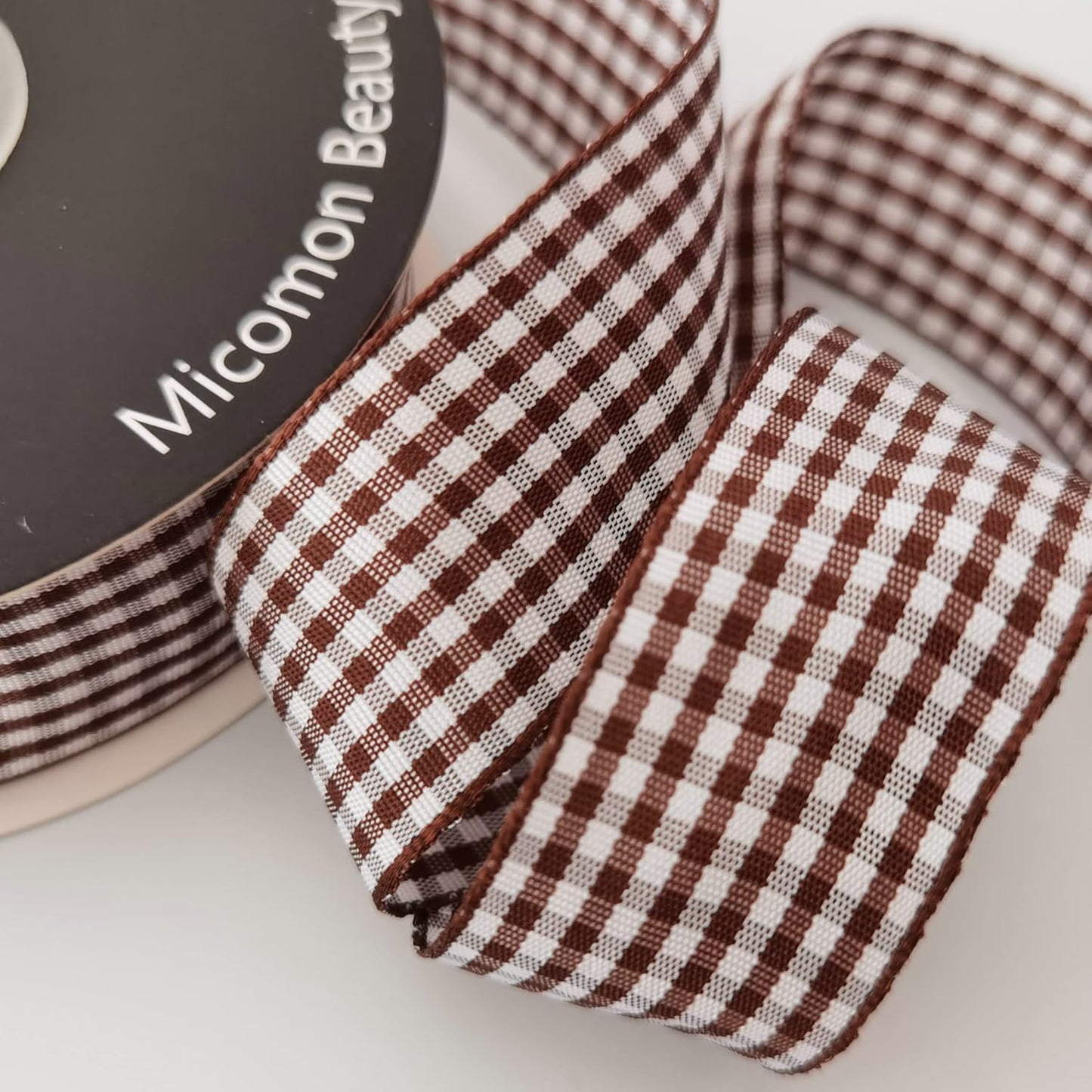 Brown Gingham Plaid Checked Ribbon 25 Yard Each Roll 100% Polyester (1", Brown) - Crafty Corner