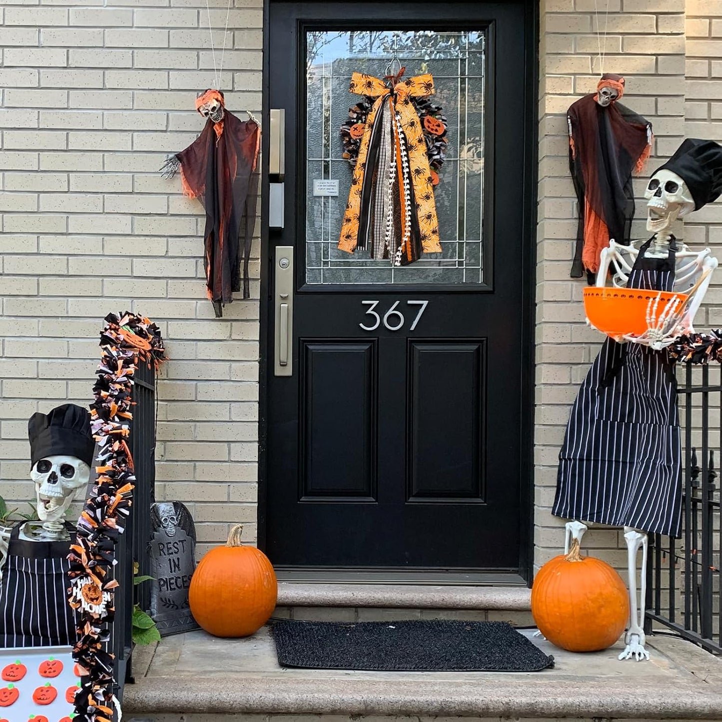 Large Halloween Ribbon Bow for Wreath, Orange Spider Web Fabric Ribbons Set Assorted Ribbons Black White Stripe Plaid Clip-On Wreath Sash Ribbon Bundle for Halloween Home Indoor Outdoor Decor - Crafty Corner