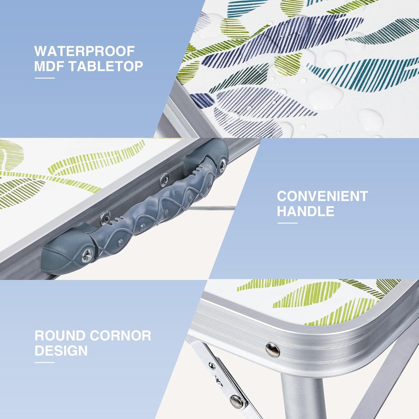 RedSwing Square Camping Table 2ft Portable Pinic Table Adjustable Height Small Card Table Aluminum Foldable Lightweight with Carry Handle for Outdoor Indoor Hiking Camp BBQ Beach