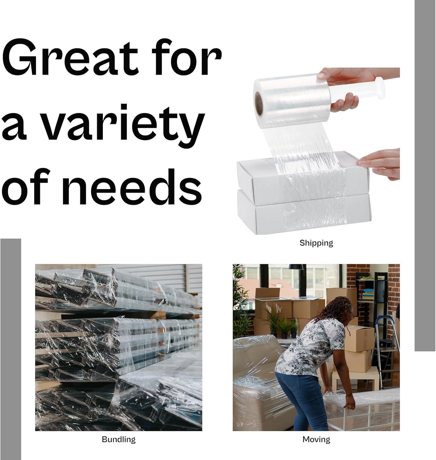 PSBM Mini Stretch Wrap with Handle, 18 Pack, 3 Inch x 1000 Feet, 80 Gauge, Clear, Small Plastic Cling Film for Pallets Moving Storing