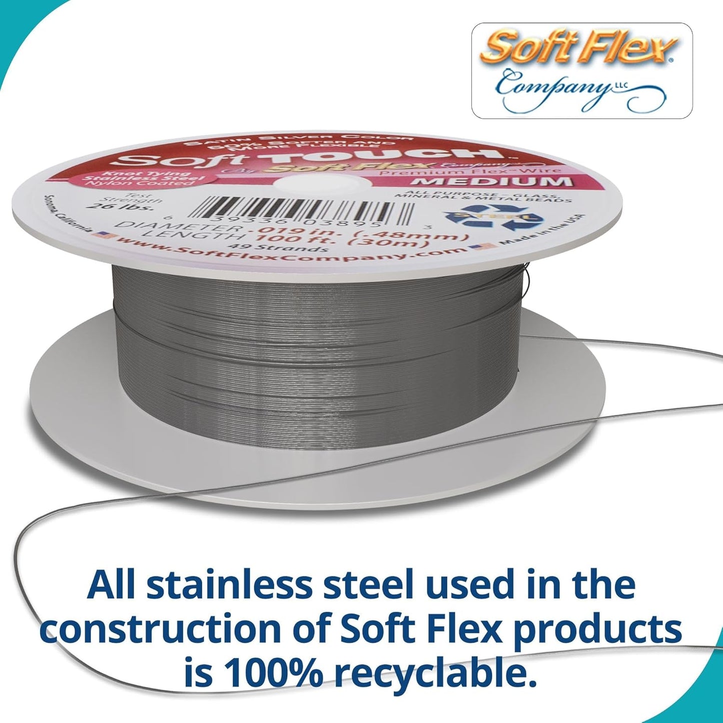 Soft Flex 49 Strand Stringing Wire - Flexible Braided - Medium 0.19 Diameter - Jewelry Making Bead Wire - Satin Silver - Crafty Corner