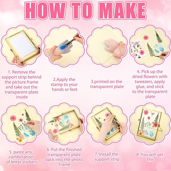 Knitgrip 10 Pcs Mother's Day Crafts DIY Kit Family Pressed Flower Handprint Frames Kits Bulk Dried Flower Frame Ink Pads Nana Mom Grandma Birthday Gifts from Son for Father's Day Gifts