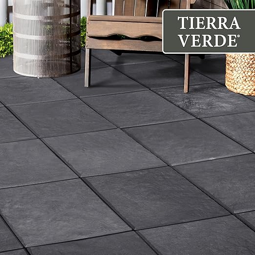 TierraVerde 10-Pack 12”x12” Fake Stomp Rubber Stepping Stones, Square, Black – Reversible Non-Slip Outdoor Faux Decorative Set for Landscaping – DIY Decor for Walkways & Yard Pathways