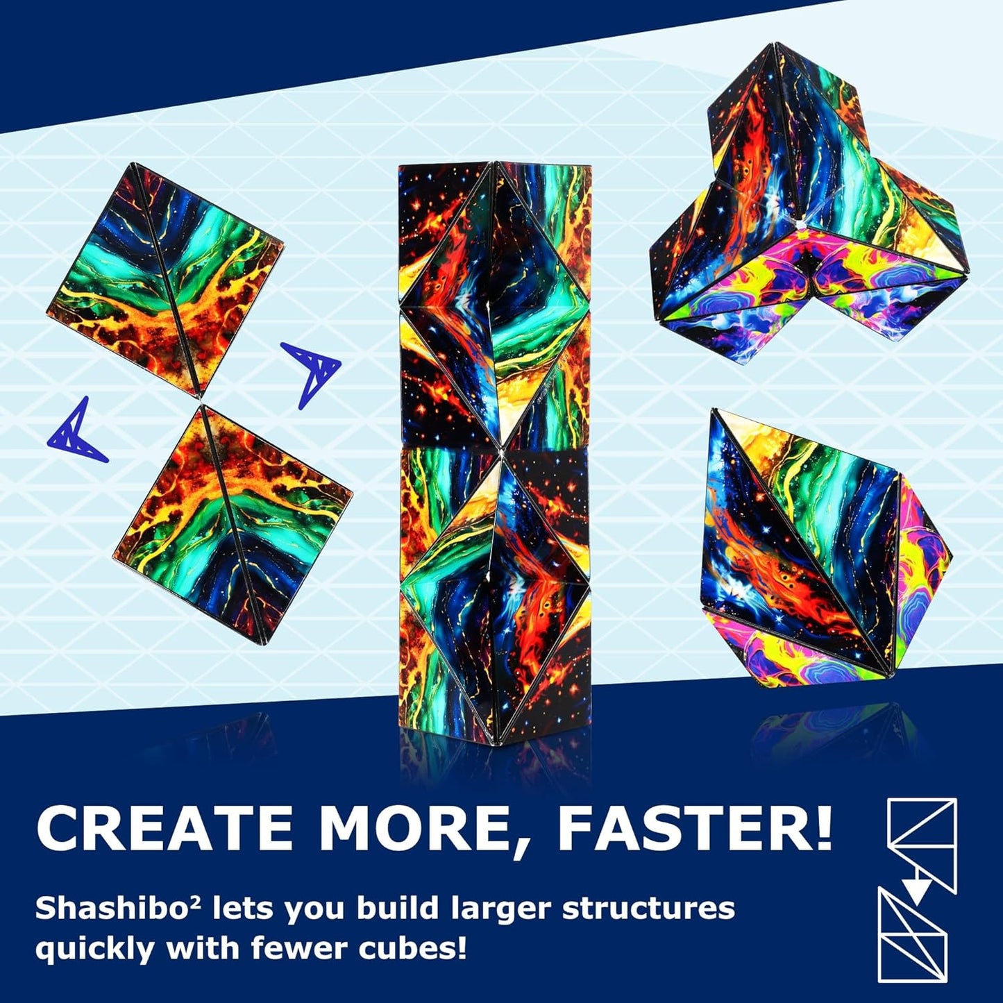 Shashibo Squared Shape Shifting Box – Next Generation XL STEM Magnetic Fidget Cube That Transforms Into Over 70 Shapes – Pairs w/All Shashibo Cubes - Download Fun in Motion Toys Mobile App (Infinity)