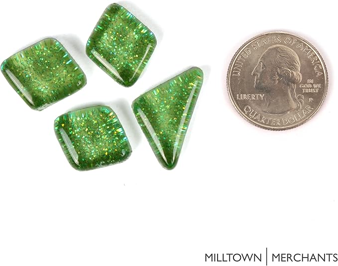 Milltown Merchants™ Light Green Glitter Mosaic Tile Pieces - Bulk Sparkle Mosaic Tiles - 3 Pound (48 oz) Shimmer Tile Assortment for Backsplash, Murals, Stepping Stones, and Mosaics